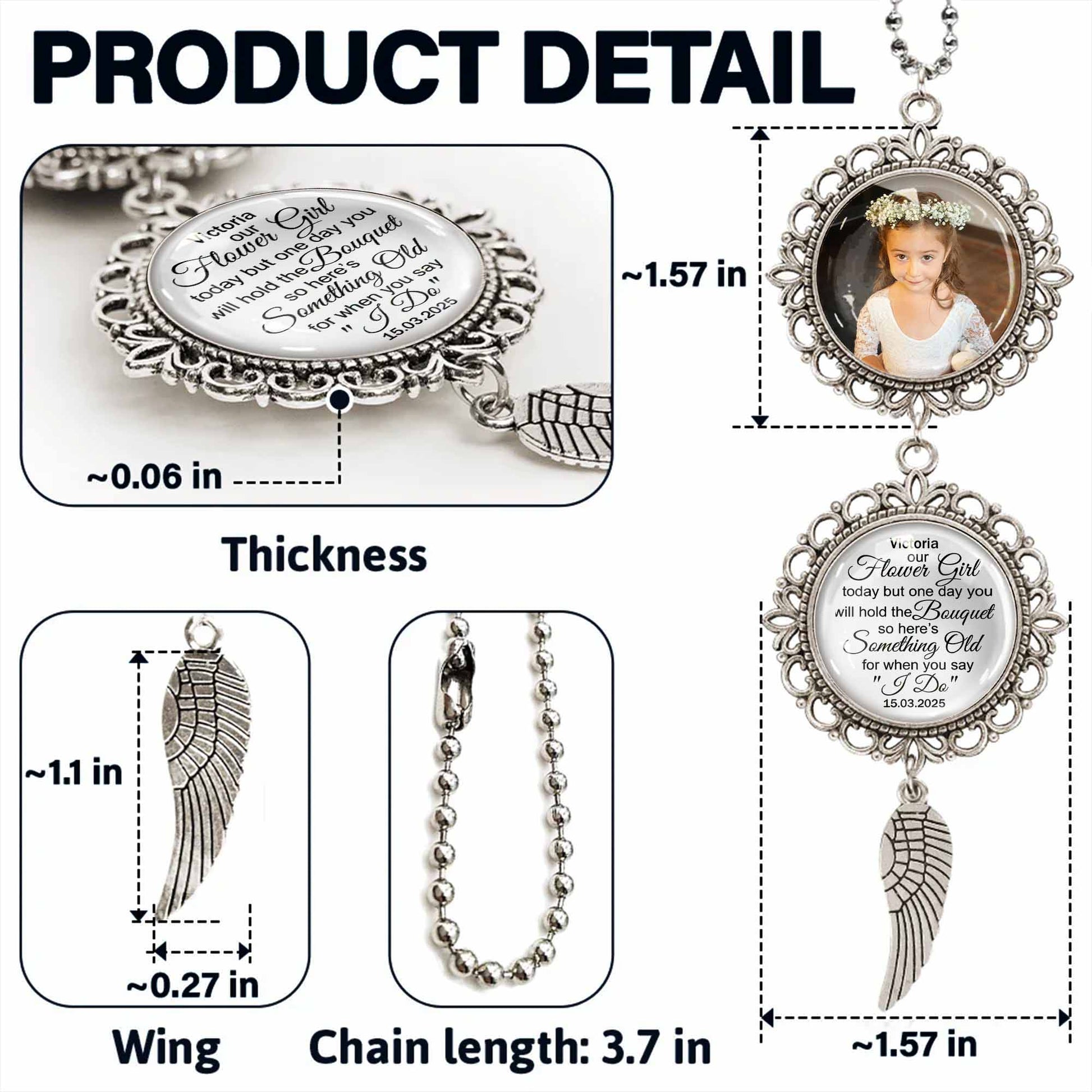 Our Flower Girl Bouquet Charm With Angel Wing