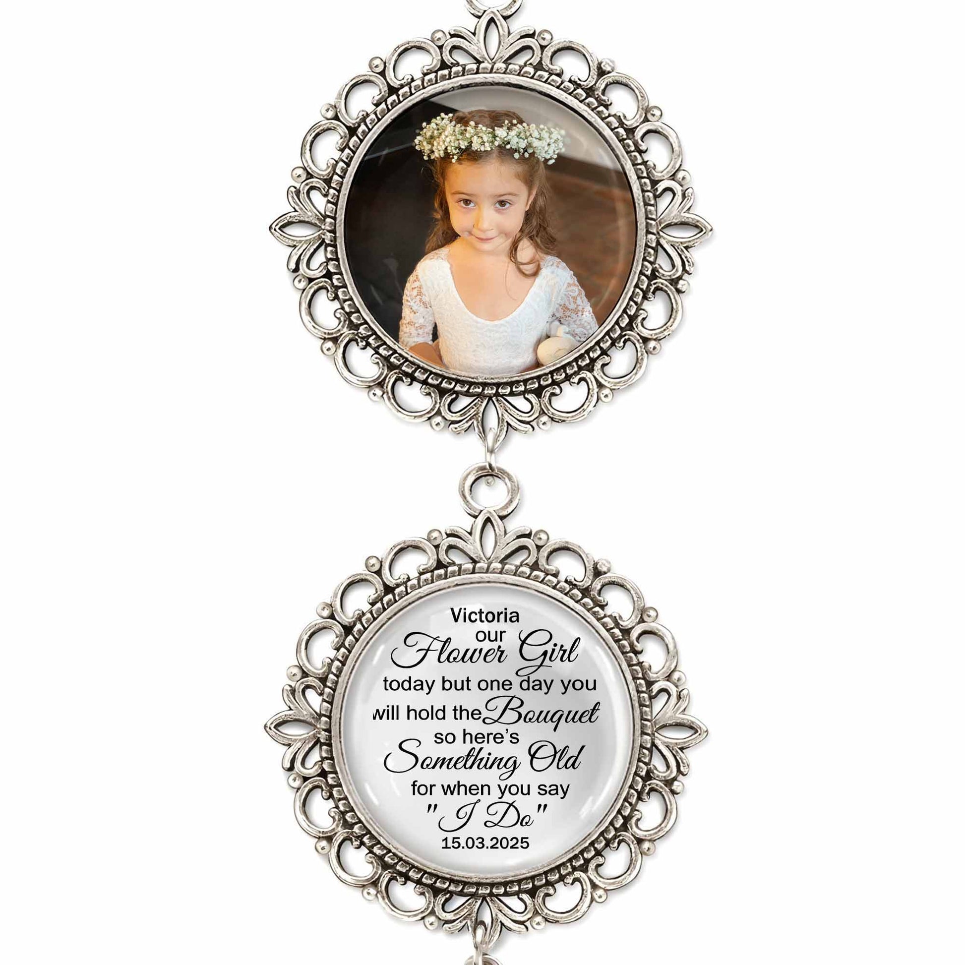 Our Flower Girl Bouquet Charm With Angel Wing