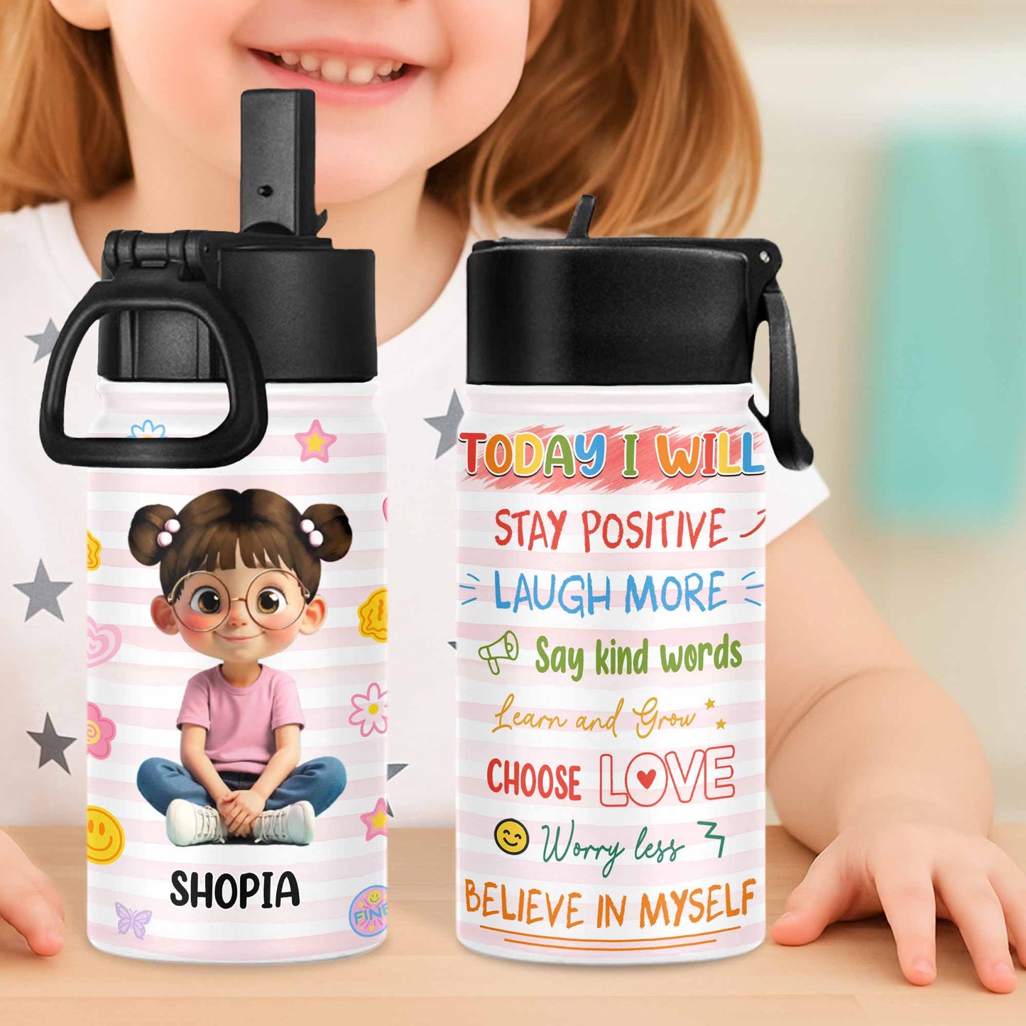 Today I Will Stay Positive, Choose Love Water Bottle