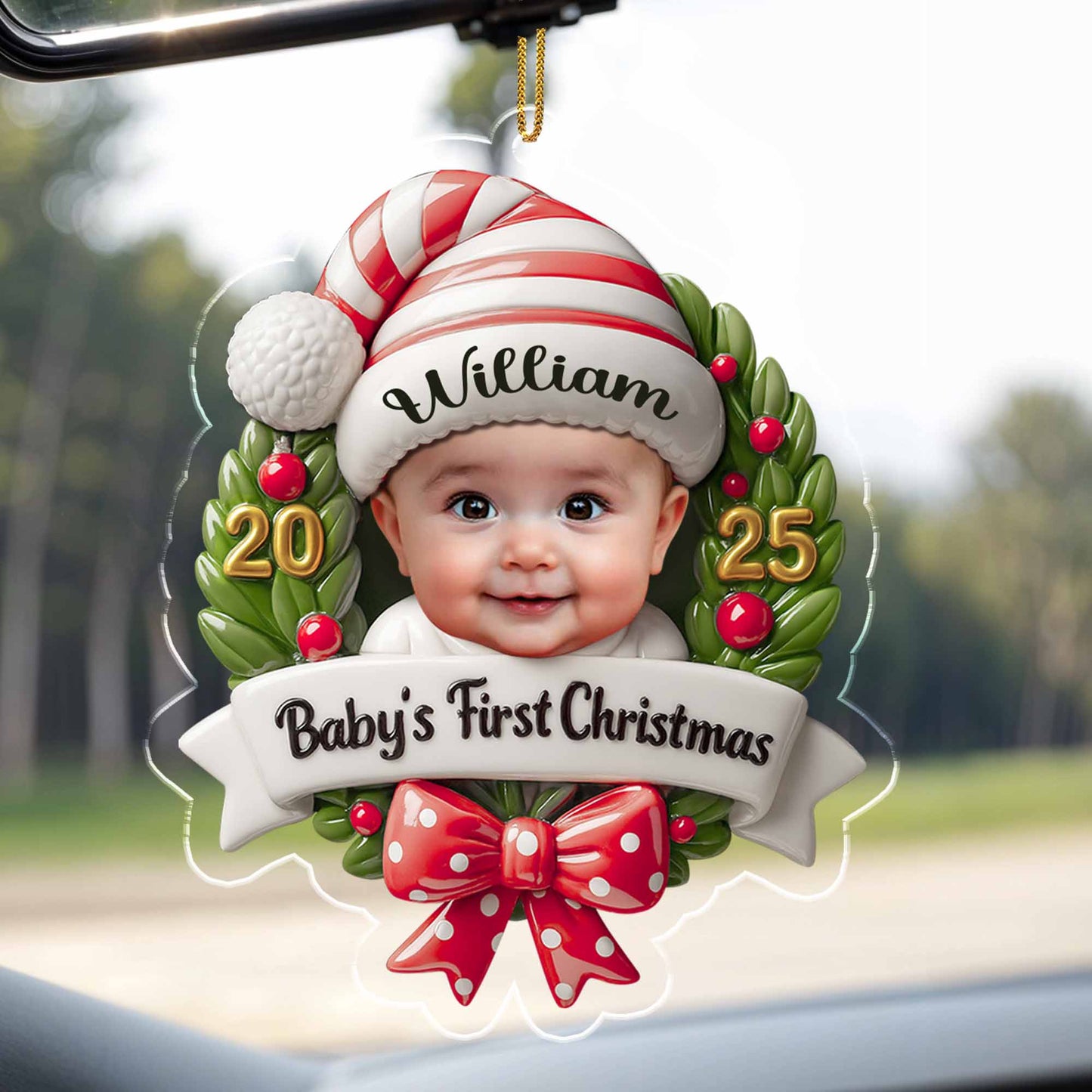 Baby's First Christmas, Baby and Christmas Wreath - Personalized Custom Acrylic Ornament, Christmas Gift - KID152_ACO