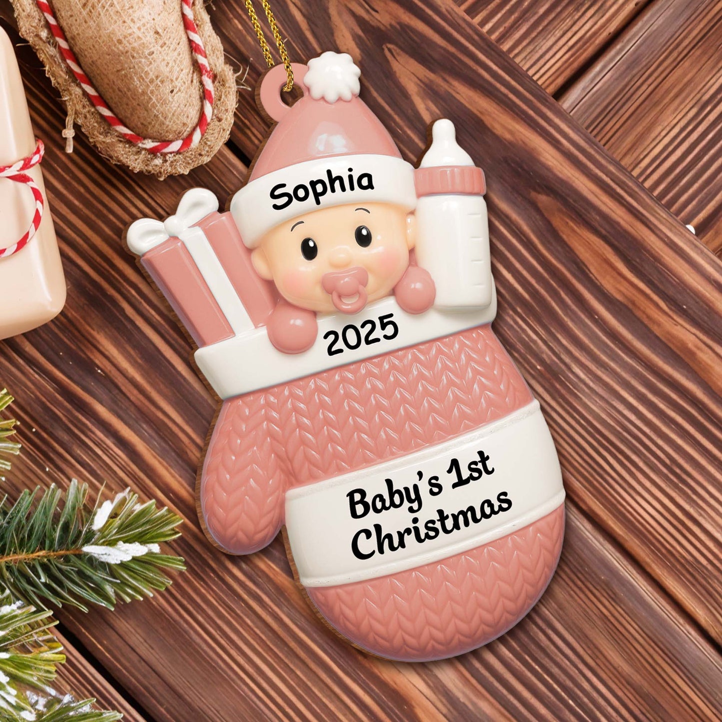 Baby's 1st Christmas, Baby With Gifts And Milk Bottle