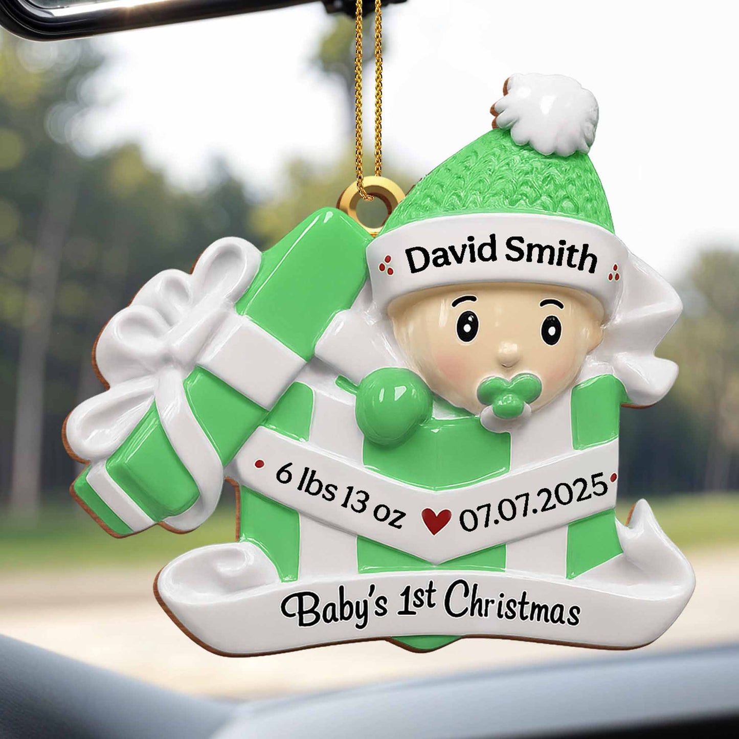 Premier Noël de bébé, coffret cadeau et bonnet de Noël – Décoration en bois personnalisée, forme personnalisée – KID165_WDO