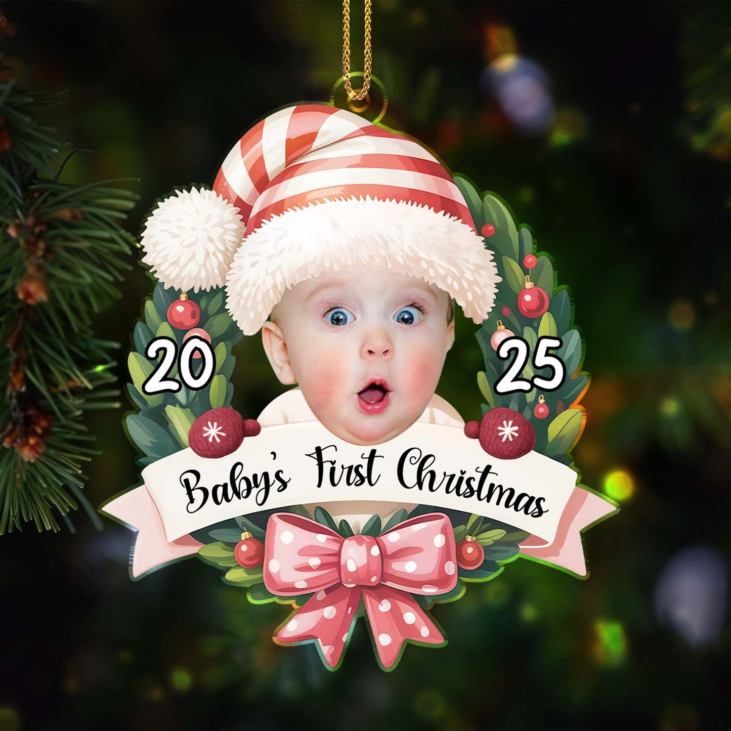Baby's First Christmas With Festive Hat And Wreath