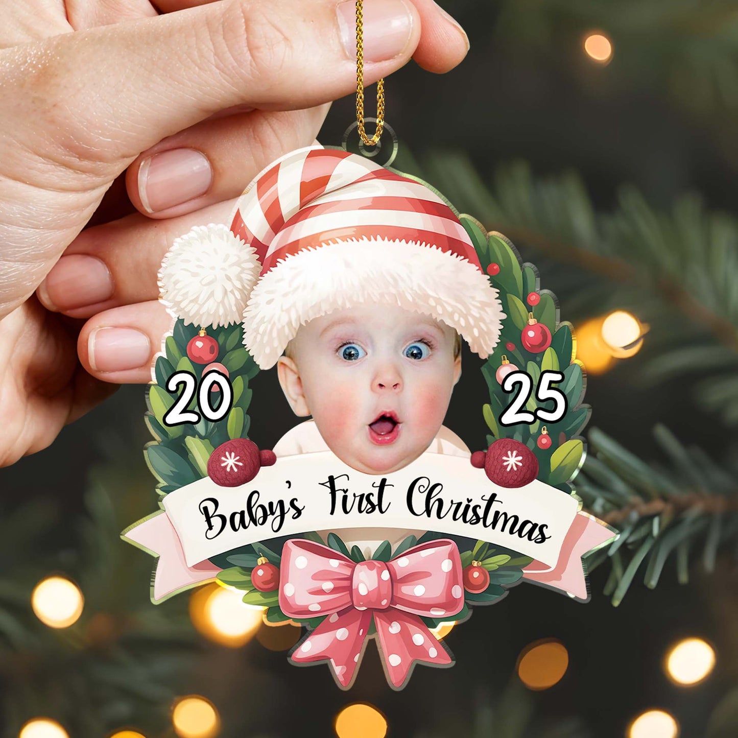 Baby's First Christmas With Festive Hat And Wreath