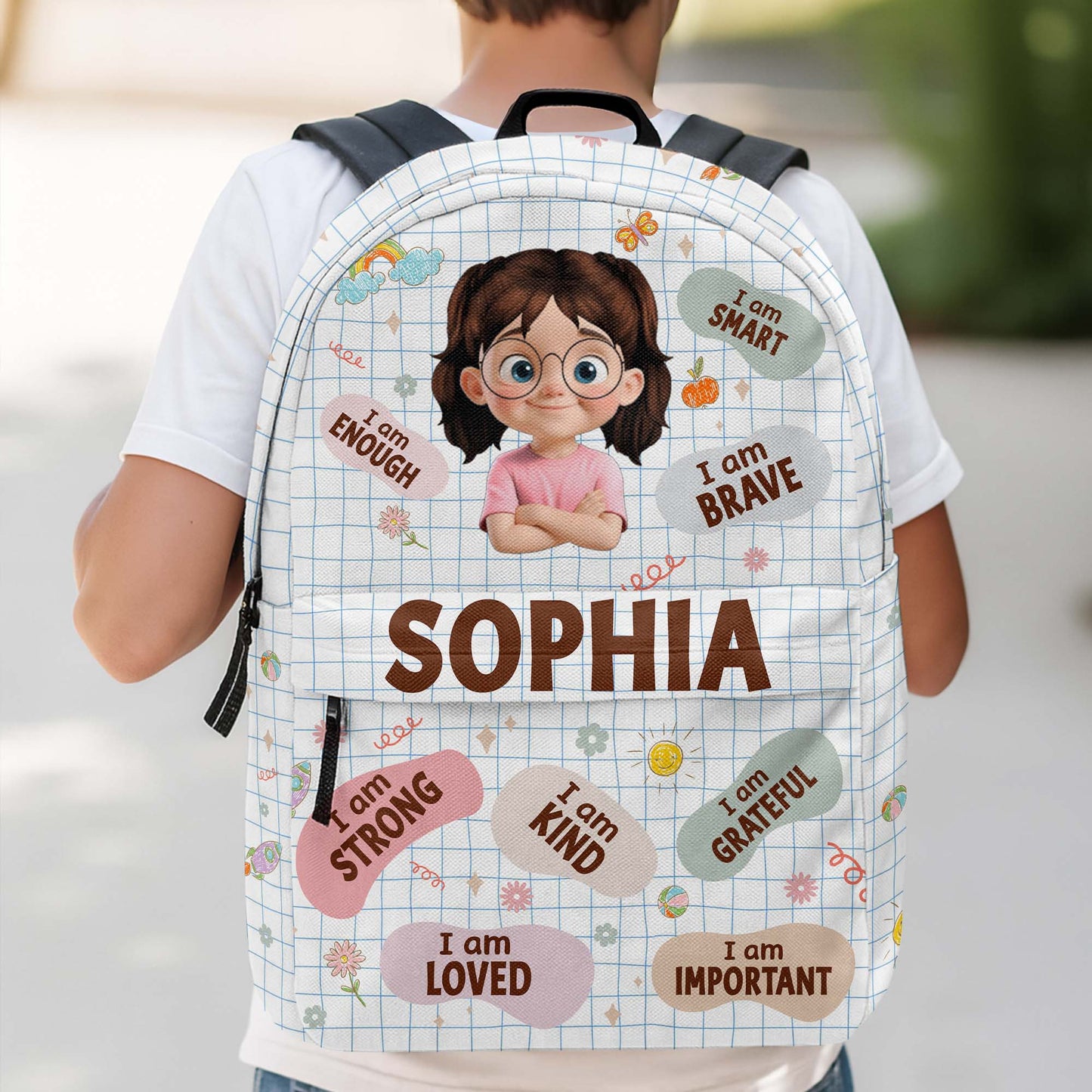 I Am Brave, I Am Strong, Cartoon Girl Backpack