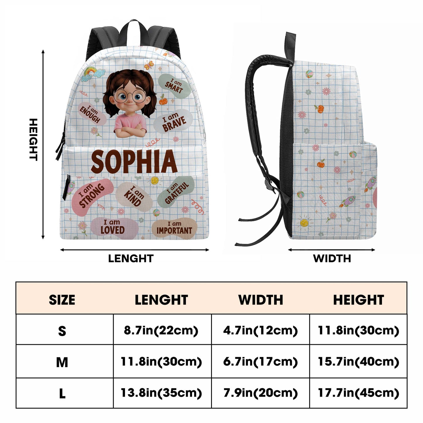 I Am Brave, I Am Strong, Cartoon Girl Backpack