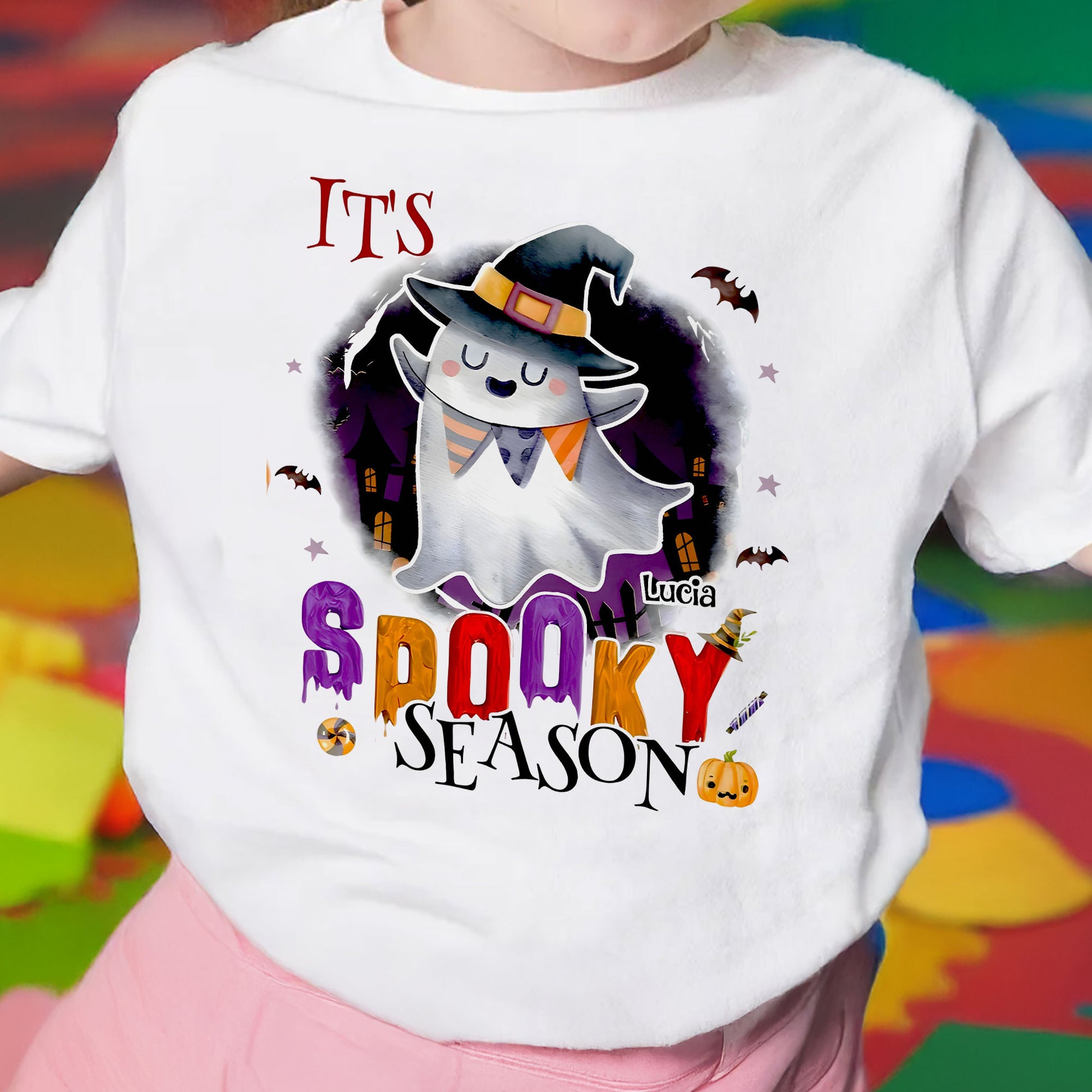 It's Spooky Season With Ghost, Bats, And Pumpkin