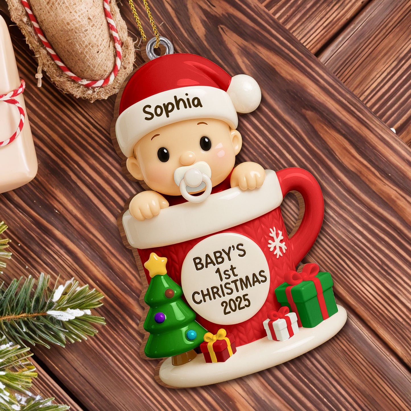 Baby's First Christmas, Red Christmas Mug With Baby