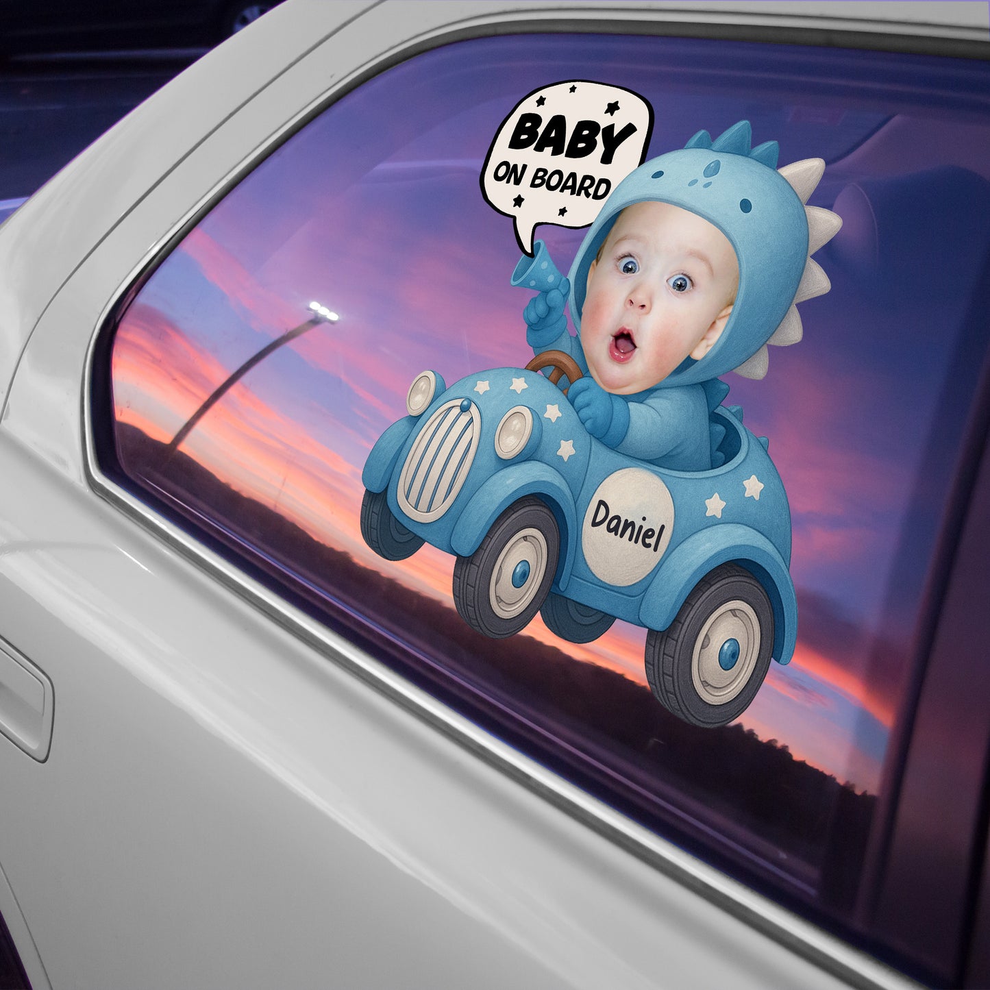 Baby On Board, Cute Dinosaur Baby In Car Design