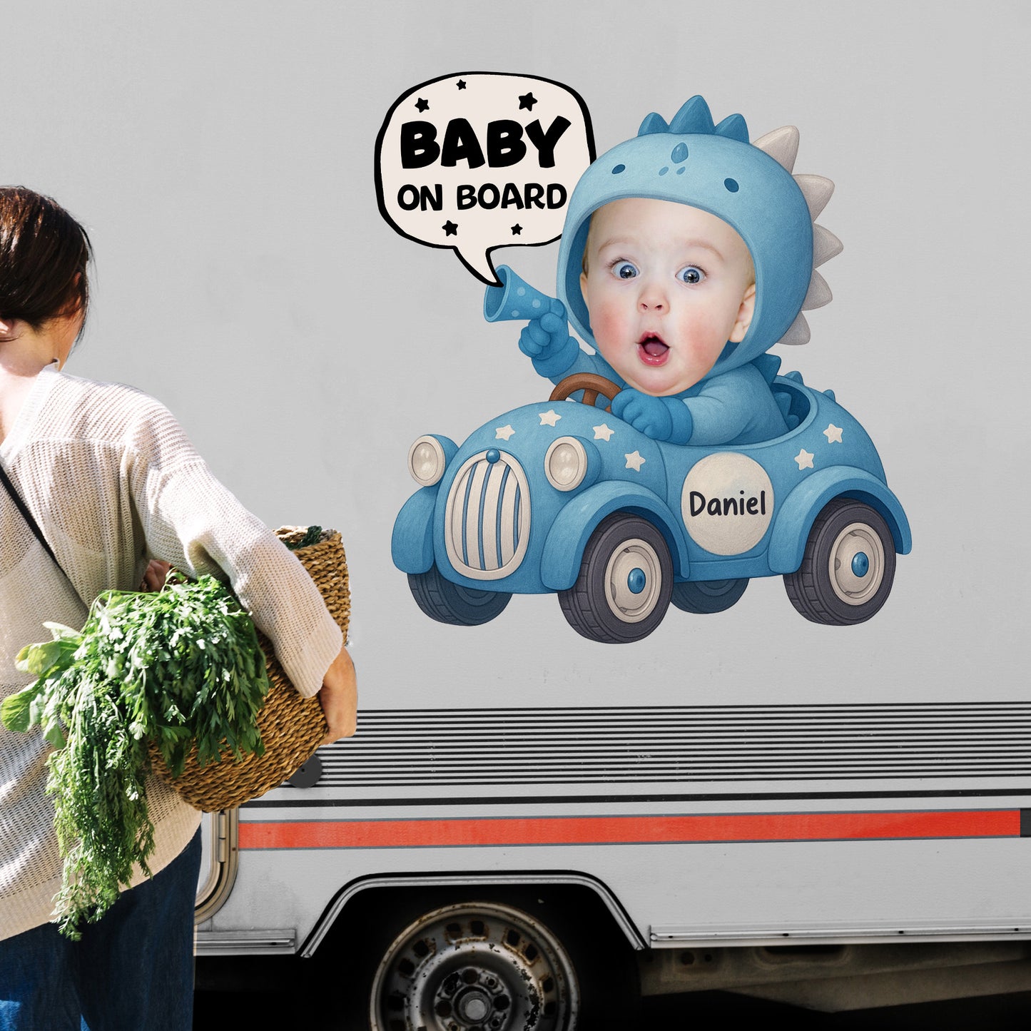 Baby On Board, Cute Dinosaur Baby In Car Design