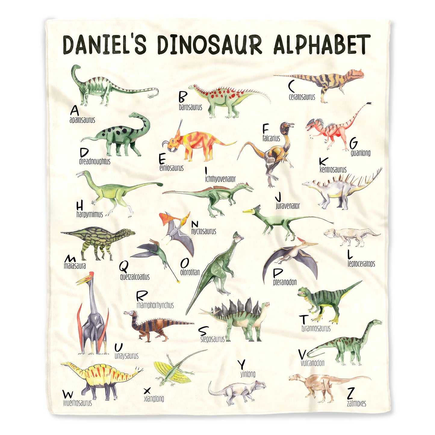 Dinosaur Alphabet Educational Blanket - Personalized Custom Blanket - KID229_BLK