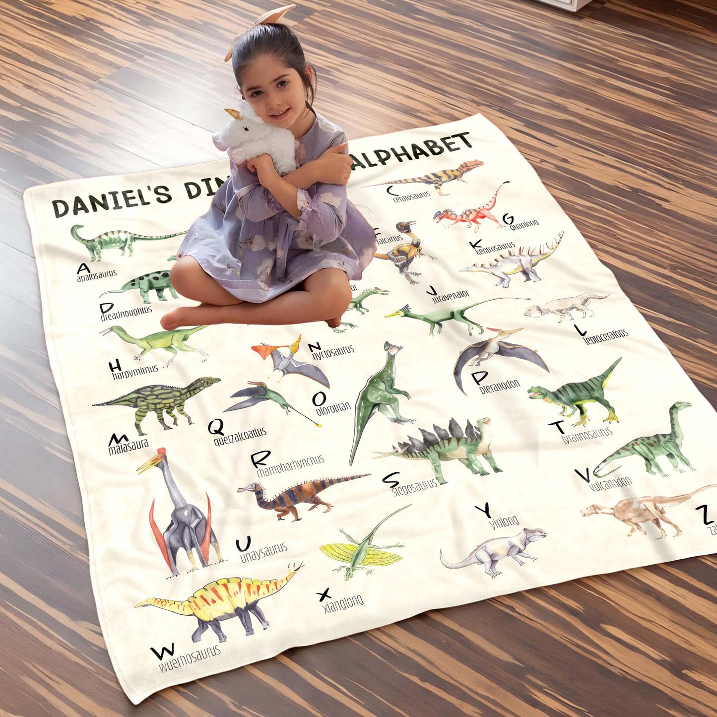 Dinosaur Alphabet Educational Blanket - Personalized Custom Blanket - KID229_BLK