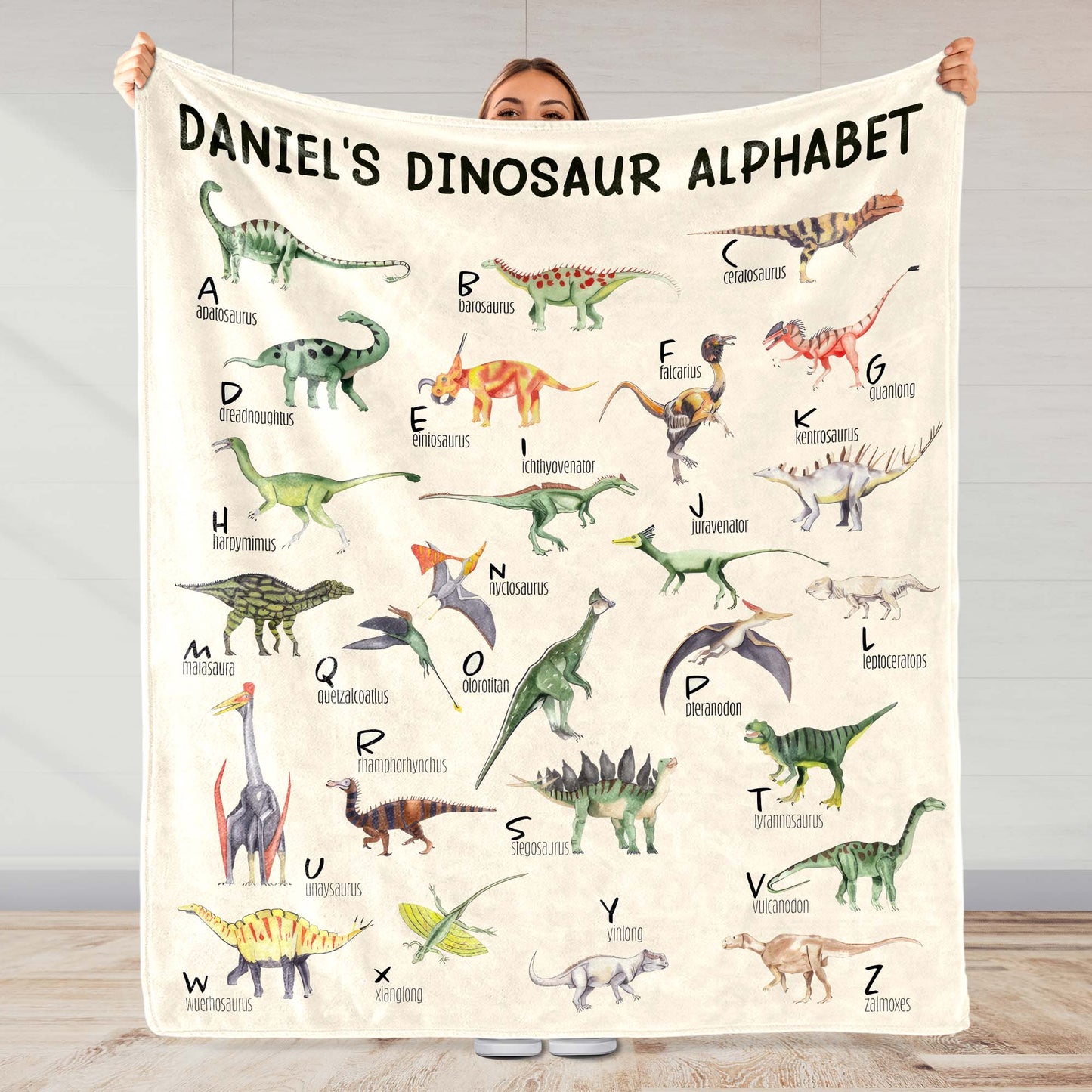 Dinosaur Alphabet Educational Blanket - Personalized Custom Blanket - KID229_BLK
