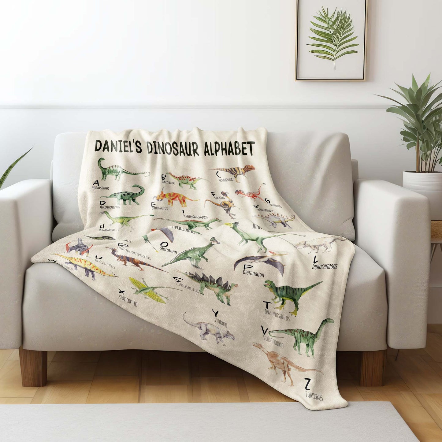 Dinosaur Alphabet Educational Blanket - Personalized Custom Blanket - KID229_BLK