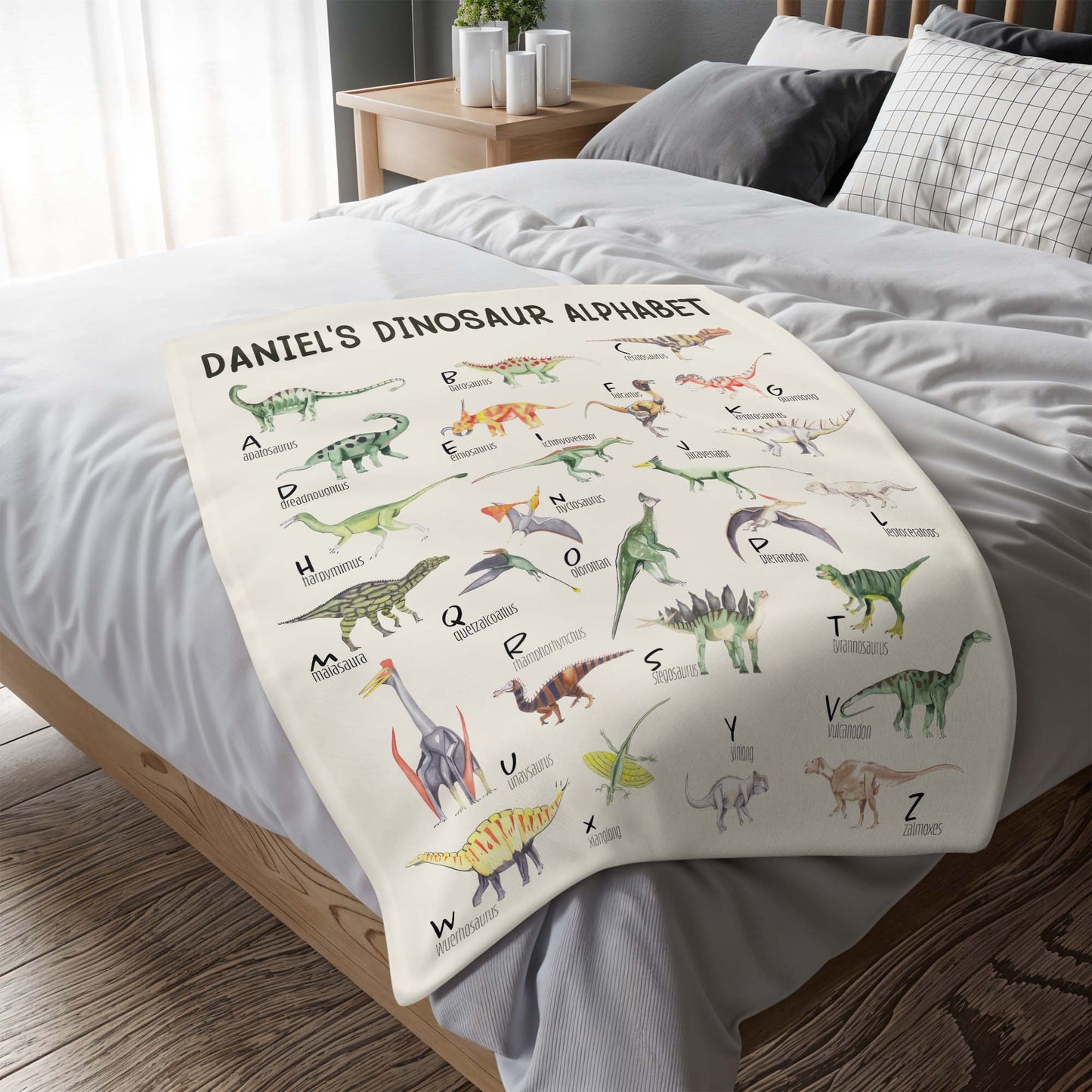 Dinosaur Alphabet Educational Blanket - Personalized Custom Blanket - KID229_BLK