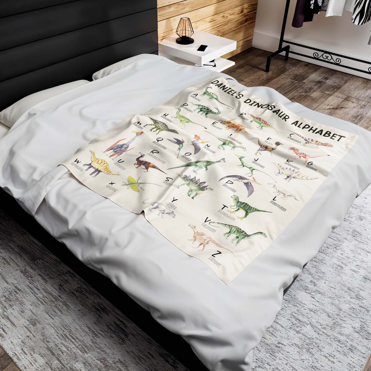 Dinosaur Alphabet Educational Blanket - Personalized Custom Blanket - KID229_BLK