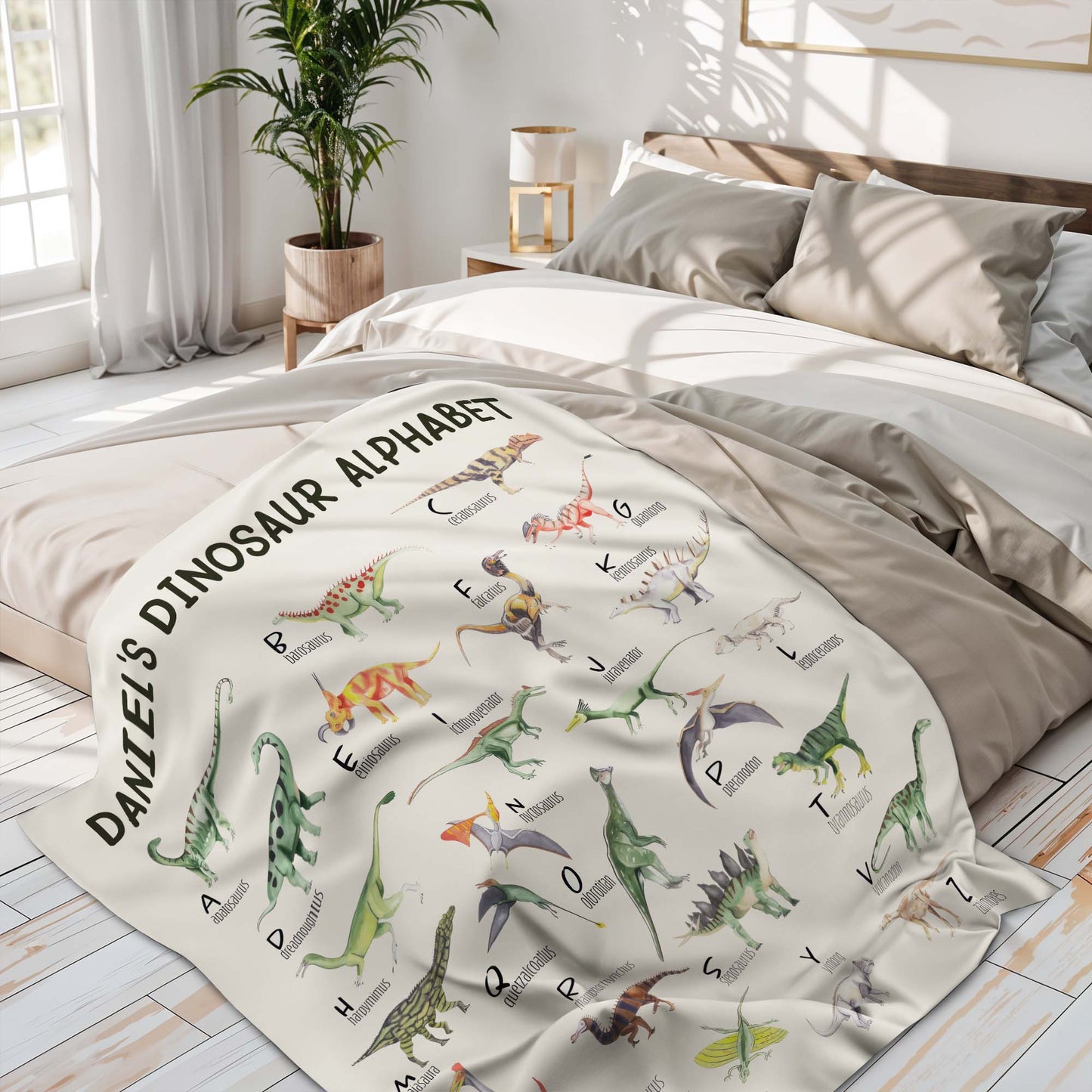 Dinosaur Alphabet Educational Blanket - Personalized Custom Blanket - KID229_BLK