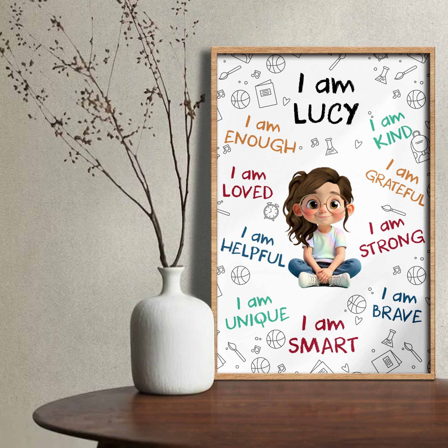 I Am Enough, Loved, Helpful, Unique, Smart - Personalized Custom Vertical Poster - KID243_VPOS