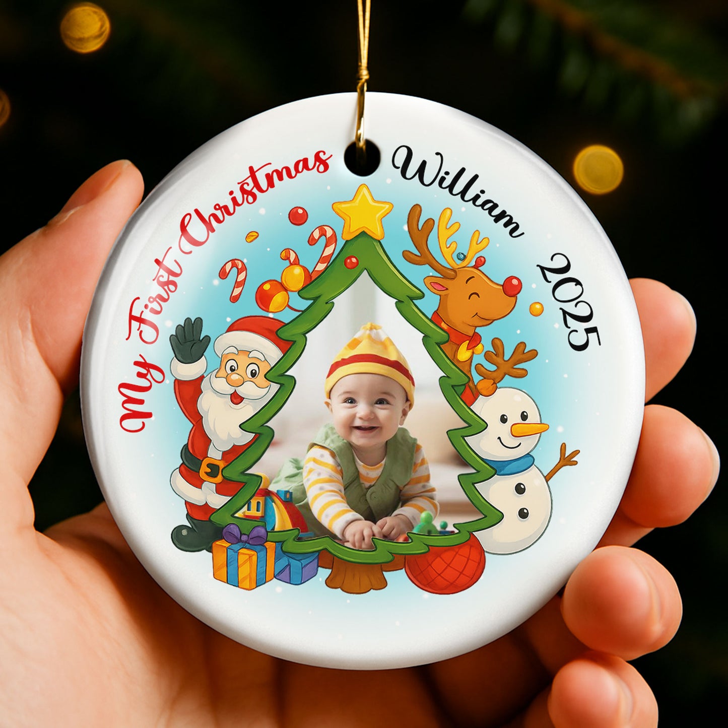 My First Christmas Santa Claus and Reindeer Ornament