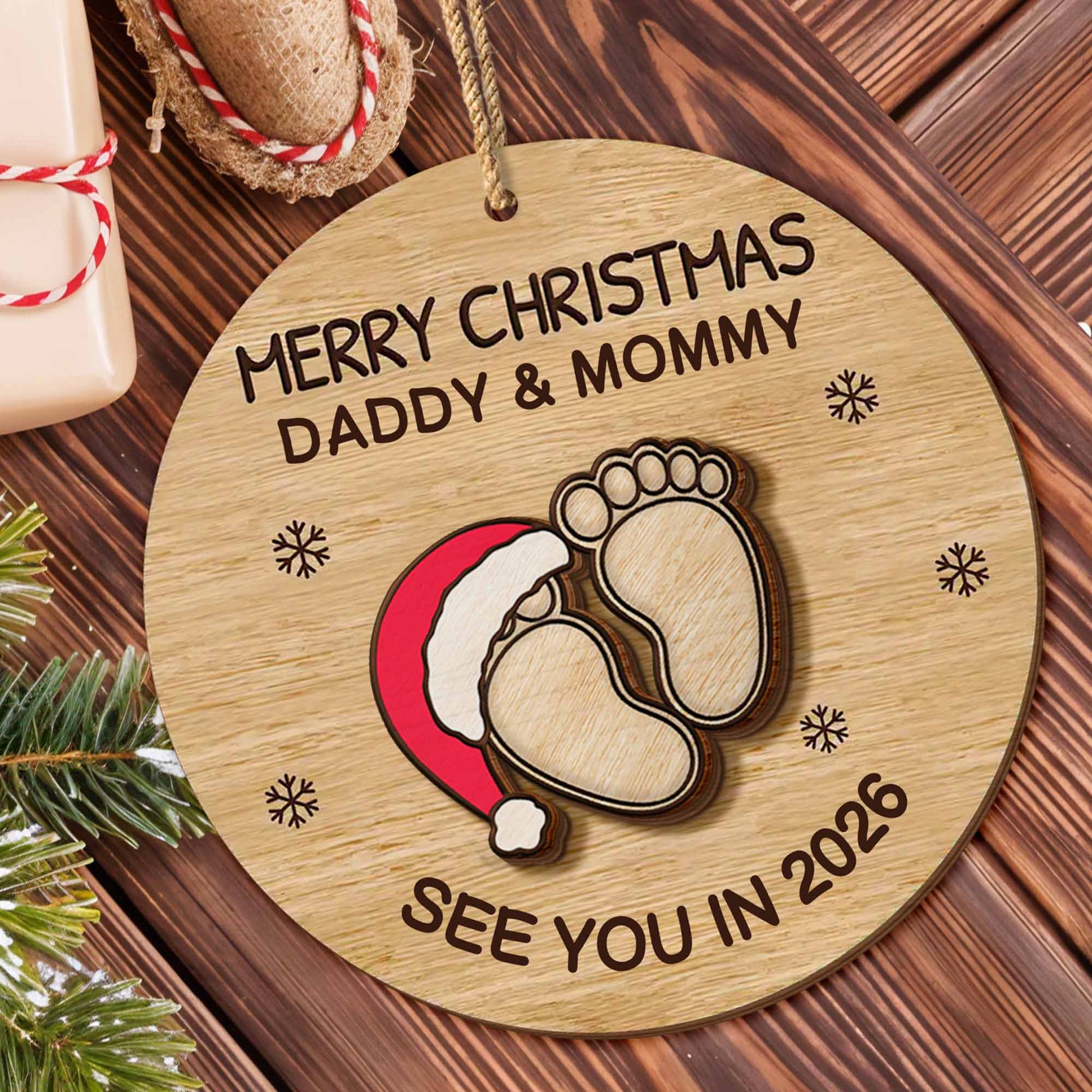 Merry Christmas Daddy & Mommy, Baby Feet With Santa Hat