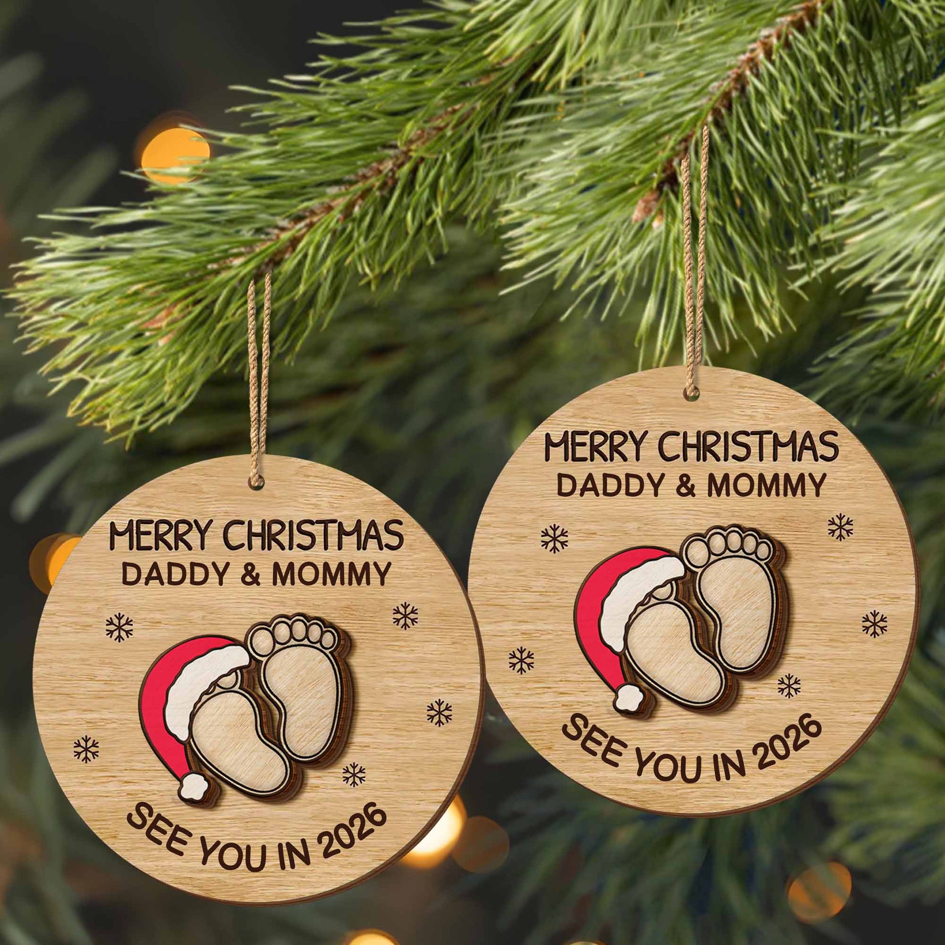 Merry Christmas Daddy & Mommy, Baby Feet With Santa Hat