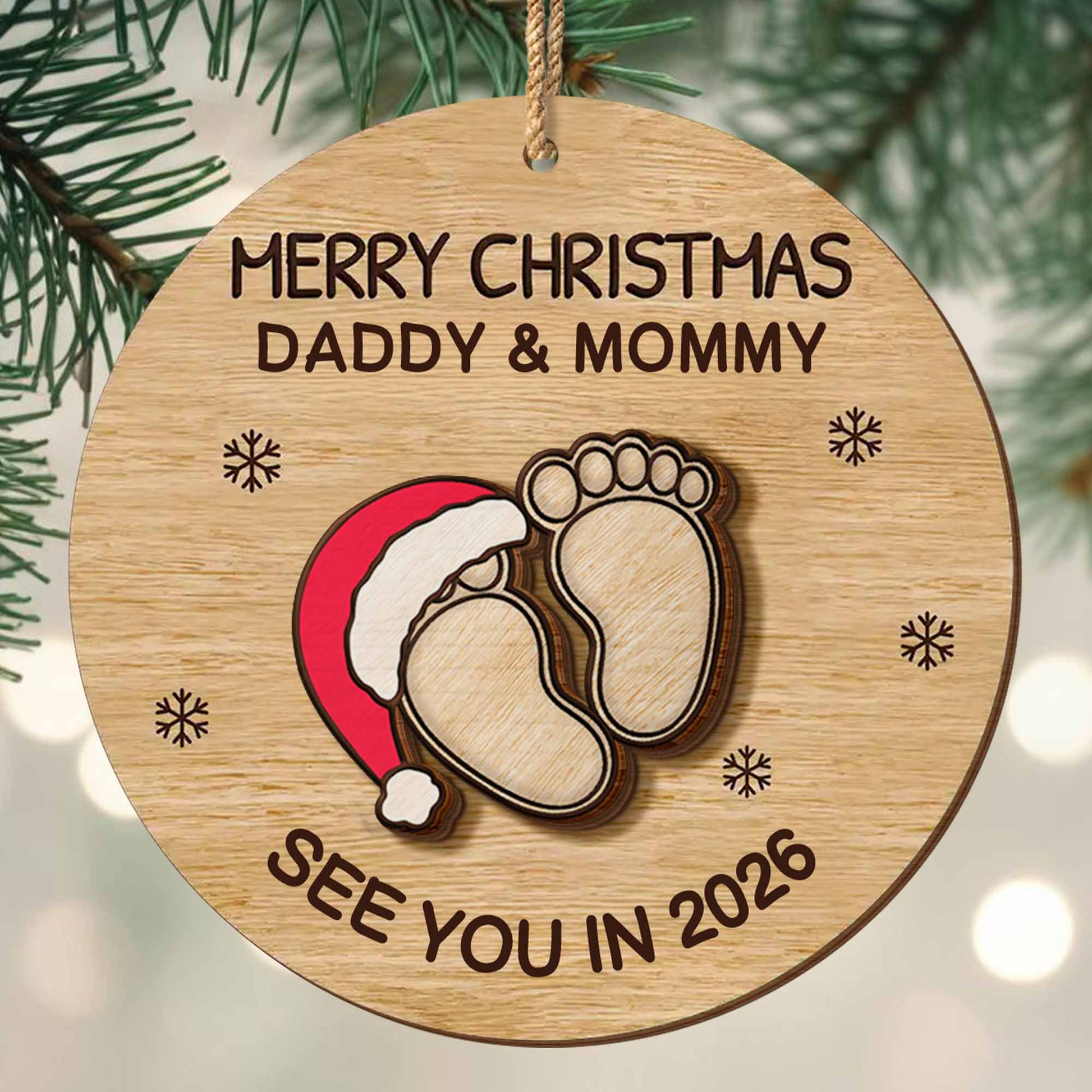 Merry Christmas Daddy & Mommy, Baby Feet With Santa Hat