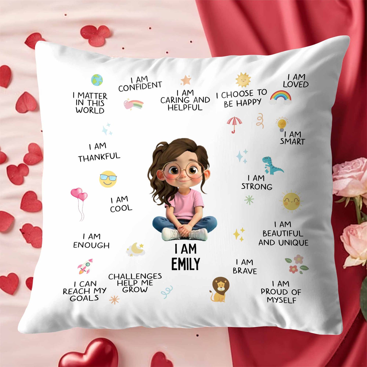 I Am Confident, I Choose To Be Happy, Encouraging Positive Thoughts Pillow - Personalized Custom Pillow, Insert Included - KID324_PLW