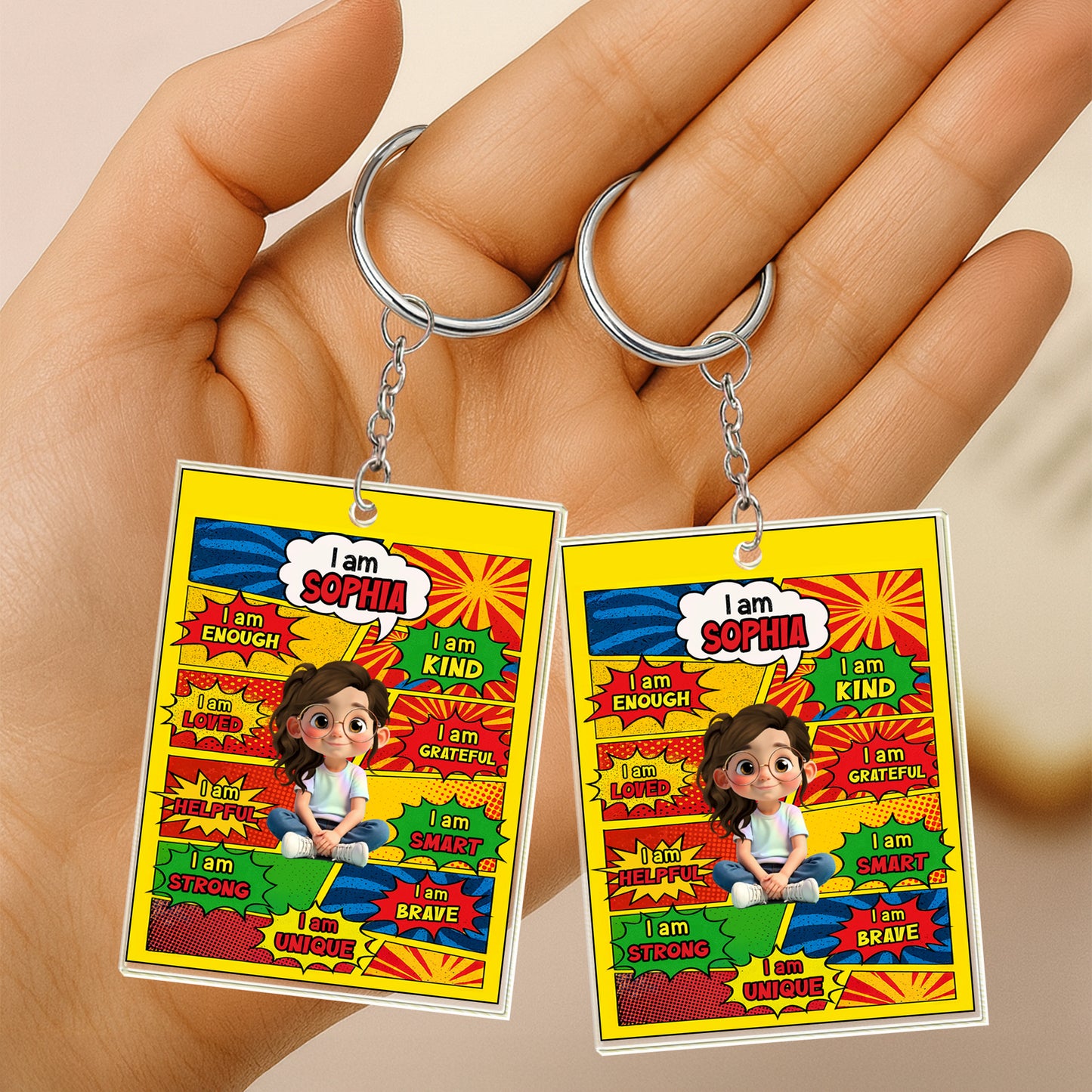 I Am Kind, I Am Smart, I Am Strong, Cartoon Character Keychain