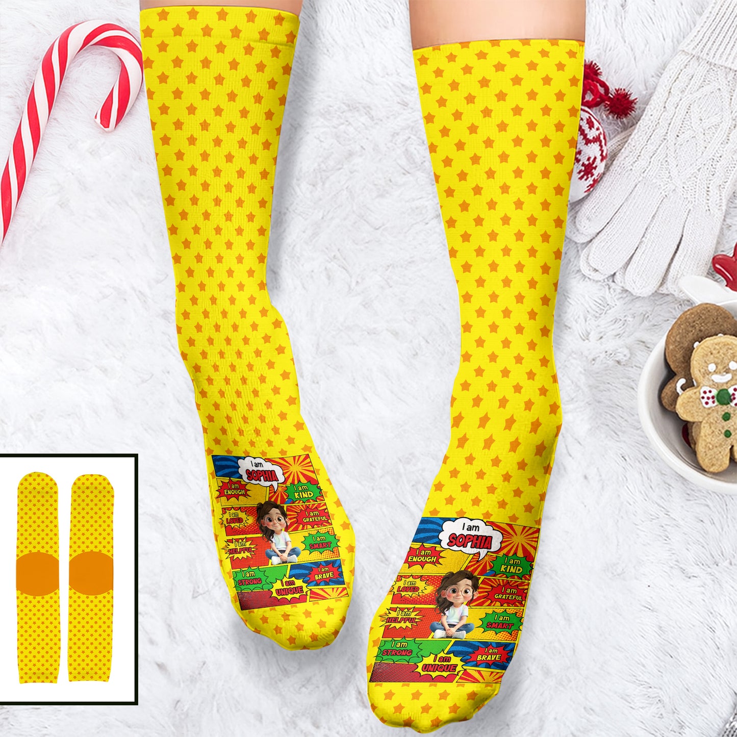 Be Bold Be Kind Be You, Colorful Comic Style Child Character Socks