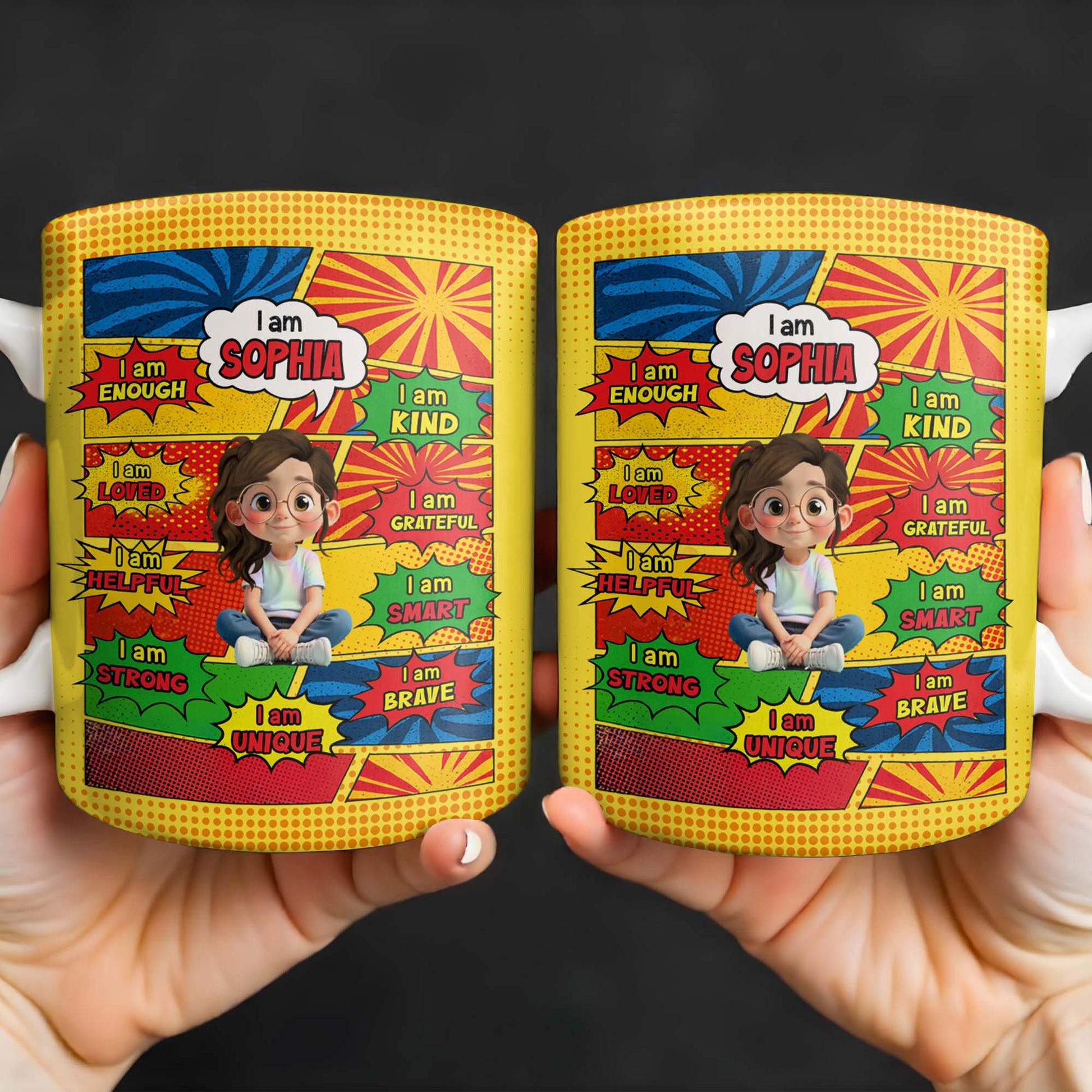 Empowering Comic Style Blast Themed Mug With Positive Affirmations