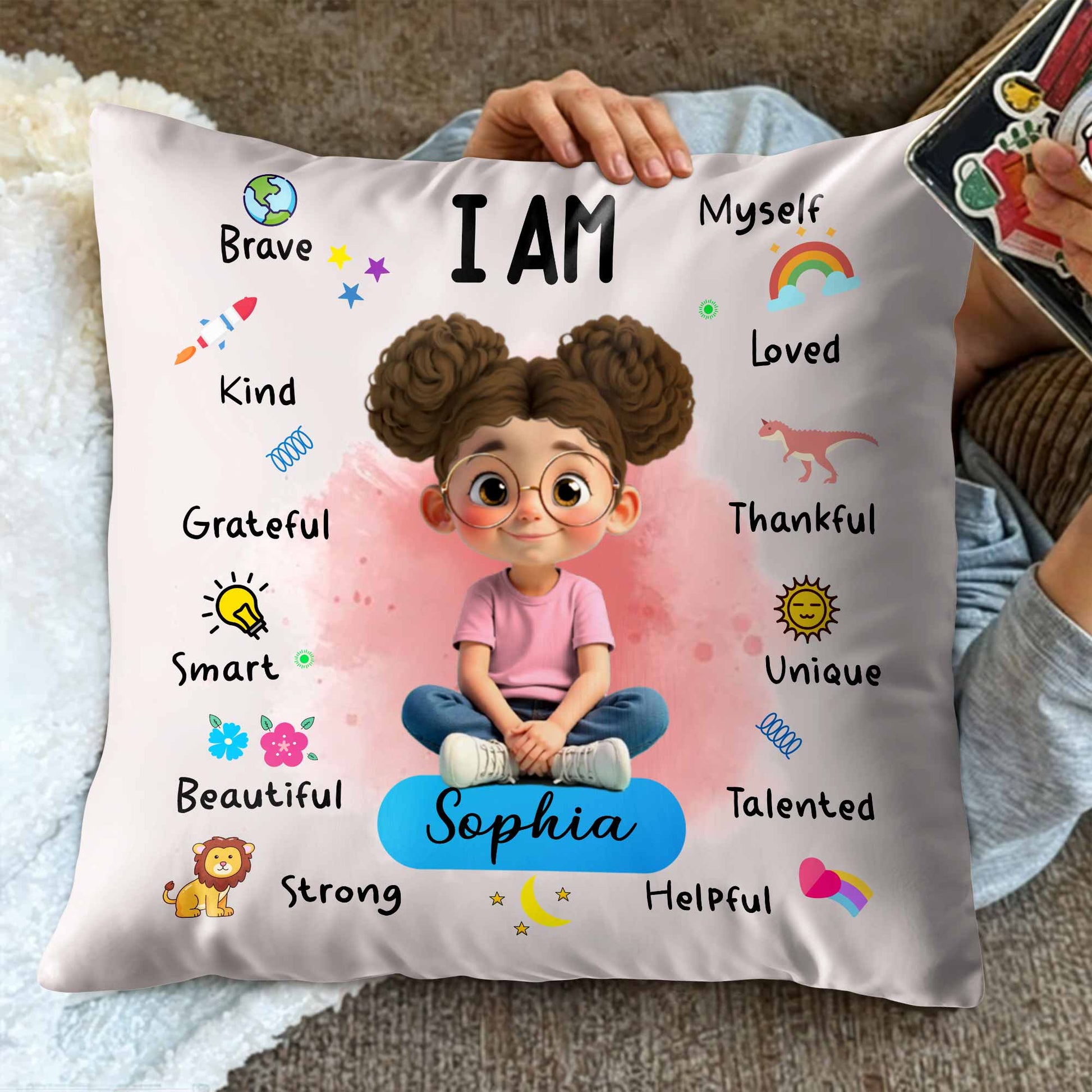 I Am Brave Kind Beautiful, Positive Affirmations Pillow