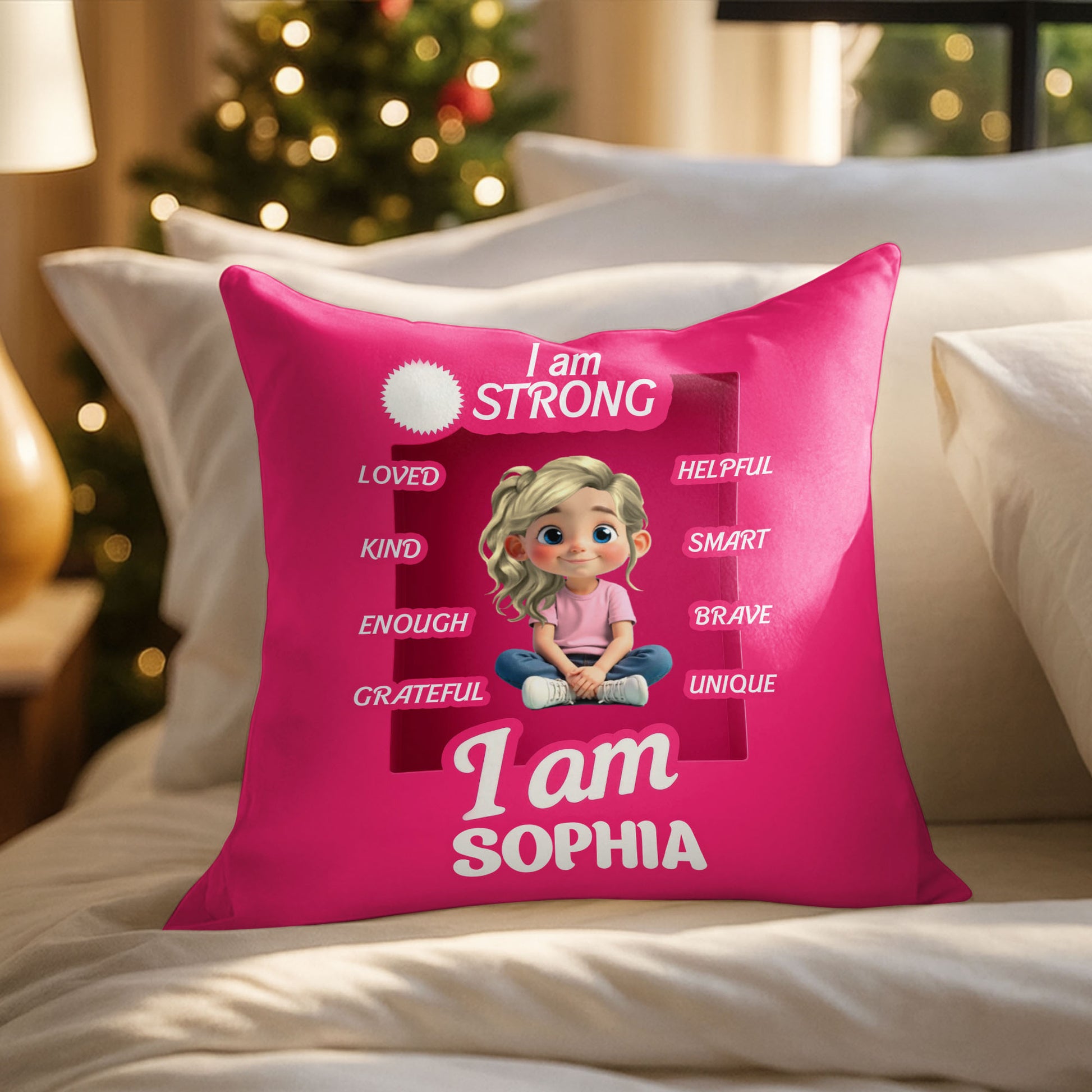 I Am Strong, Loved, Helpful, Smart, Brave, Unique, Kind, Enough, Grateful Pillow