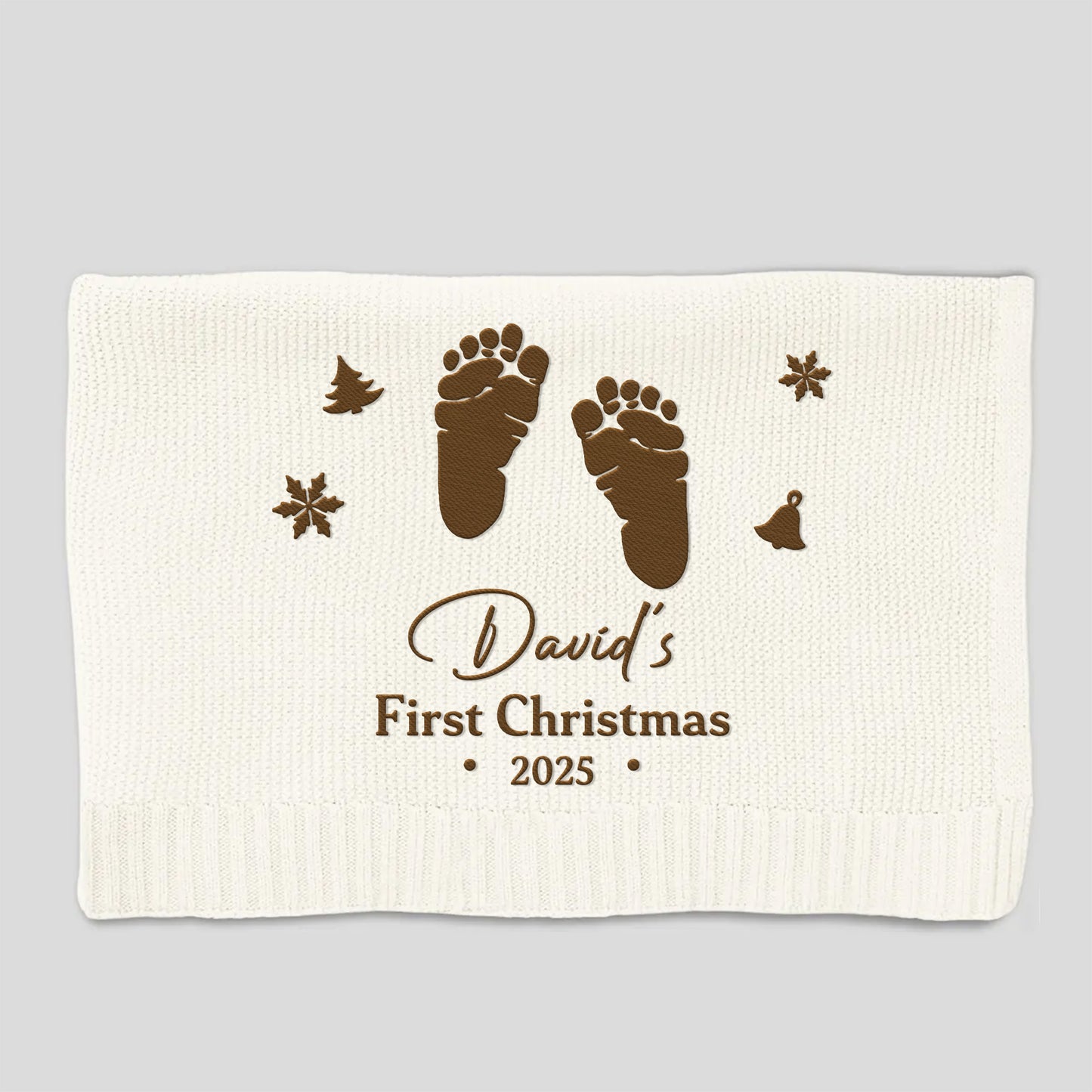 First Christmas Embroidered With Baby Footprints