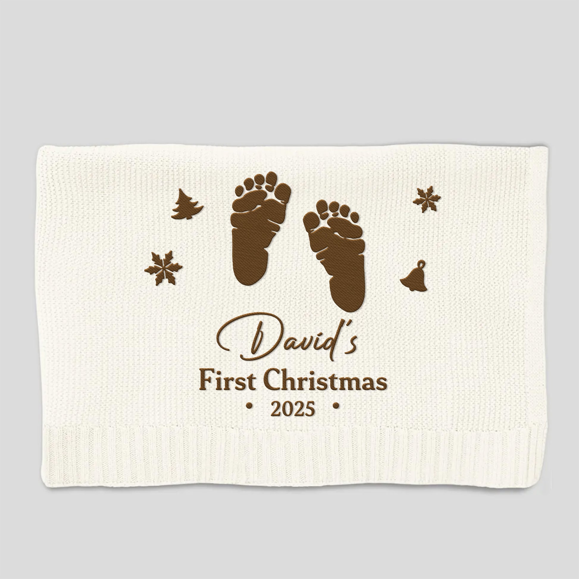 First Christmas Embroidered With Baby Footprints