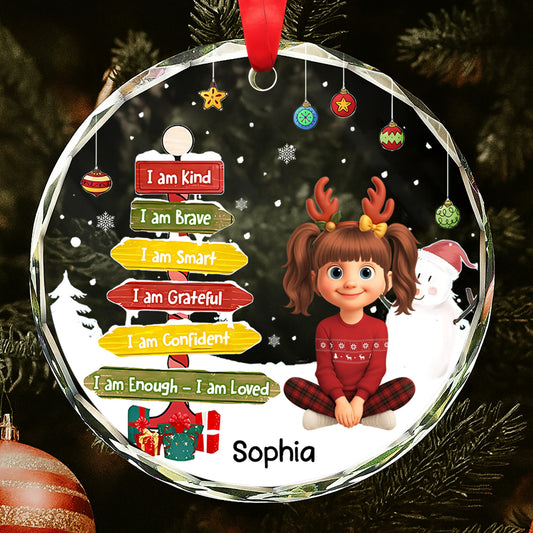 I Am Kind, I Am Brave, I Am Smart - Personalized Custom Circle Glass Ornament - KID359_CGOR