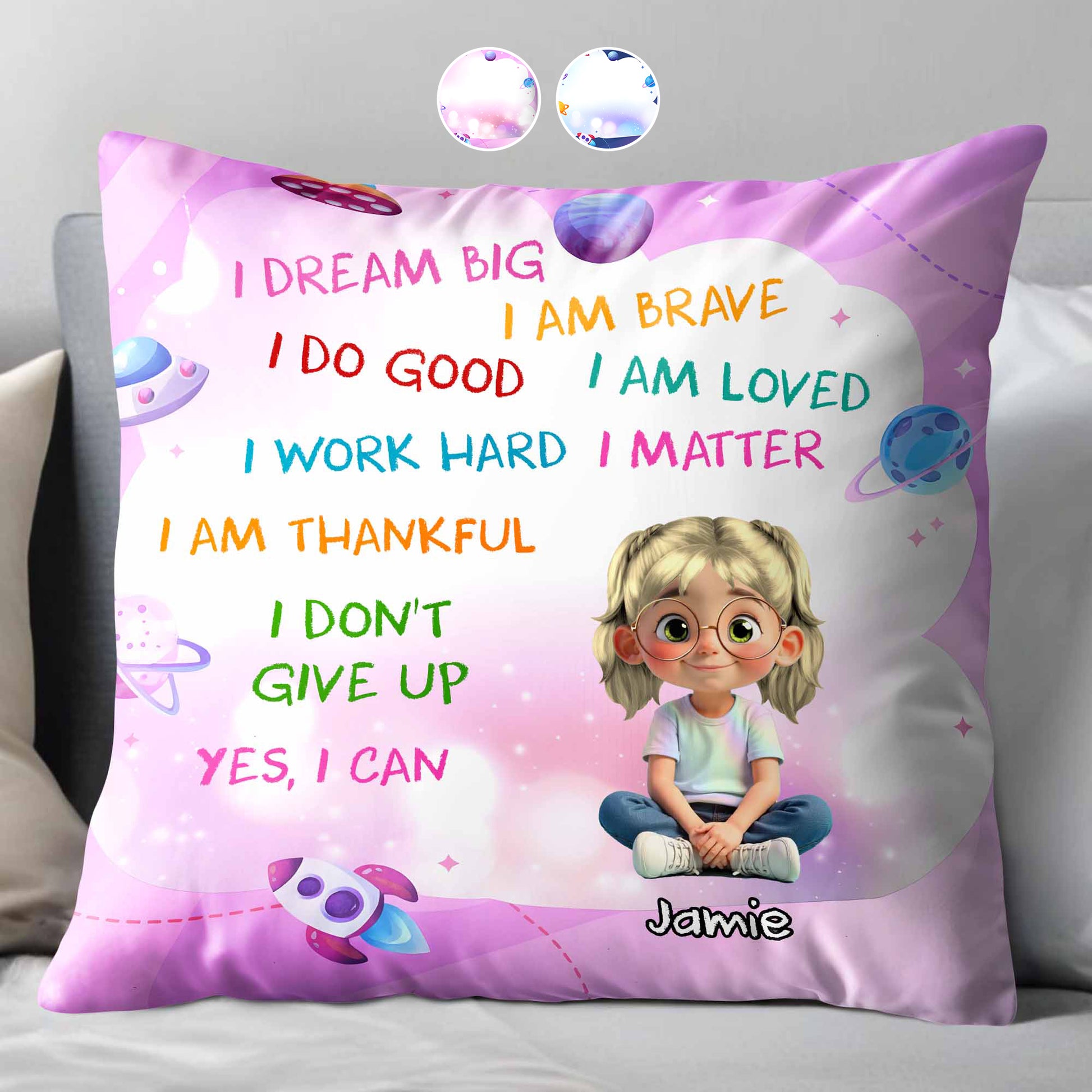 I Dream Big, I Am Brave, Cartoon Girl With Planets And Stars