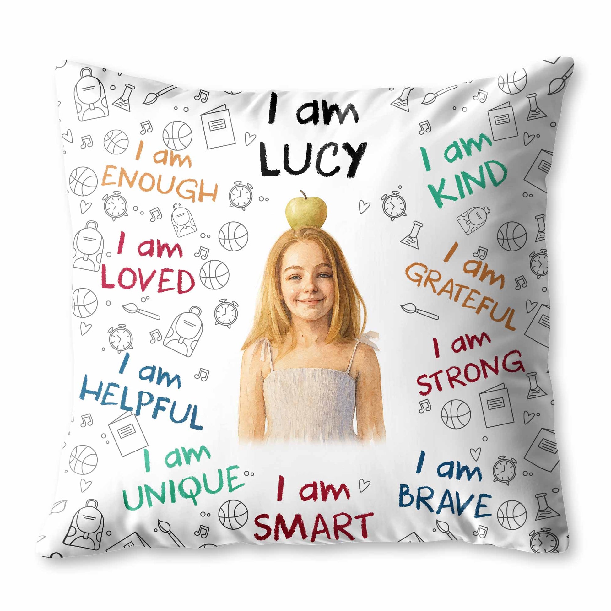 I Am Enough, Loved, Brave, Smart Pillow With Inspirational Icons