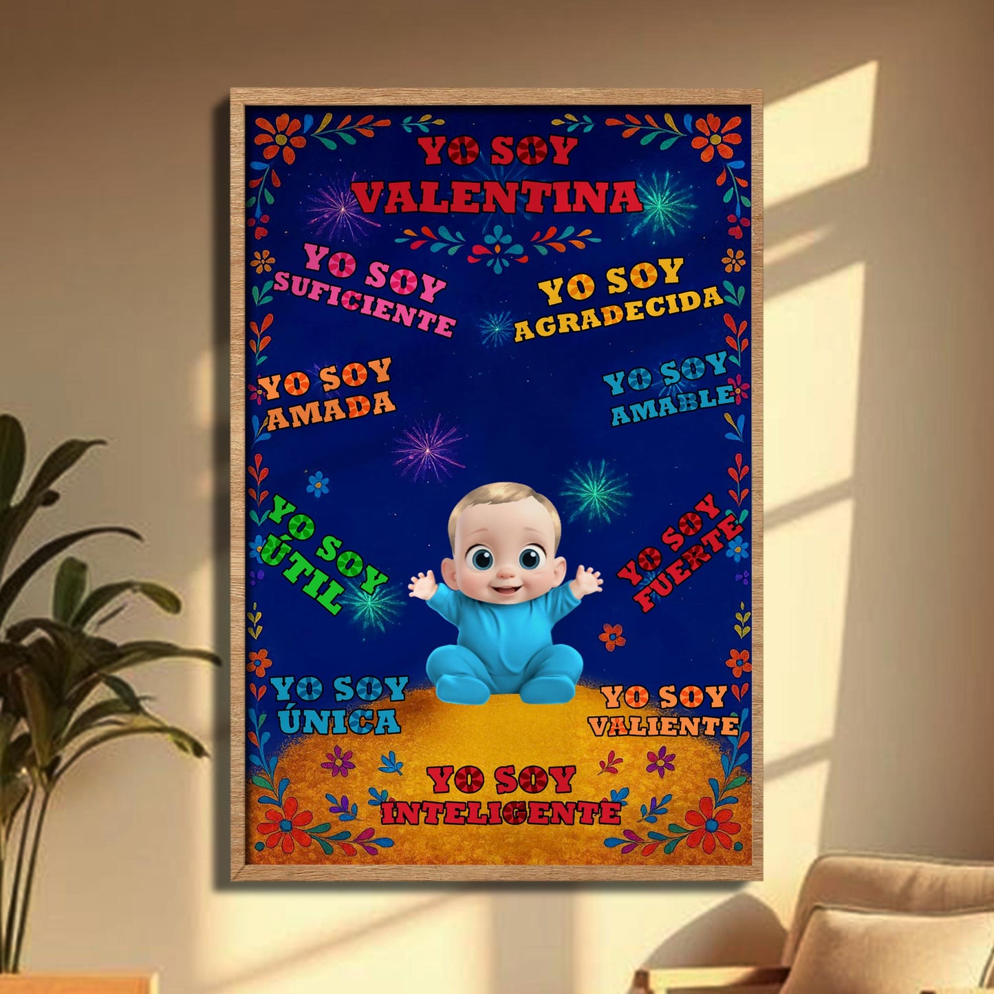 Yo Soy Diego, Floral and Star Patterns Personalized Poster - Personalized Custom Vertical Poster - KID380_VPOS