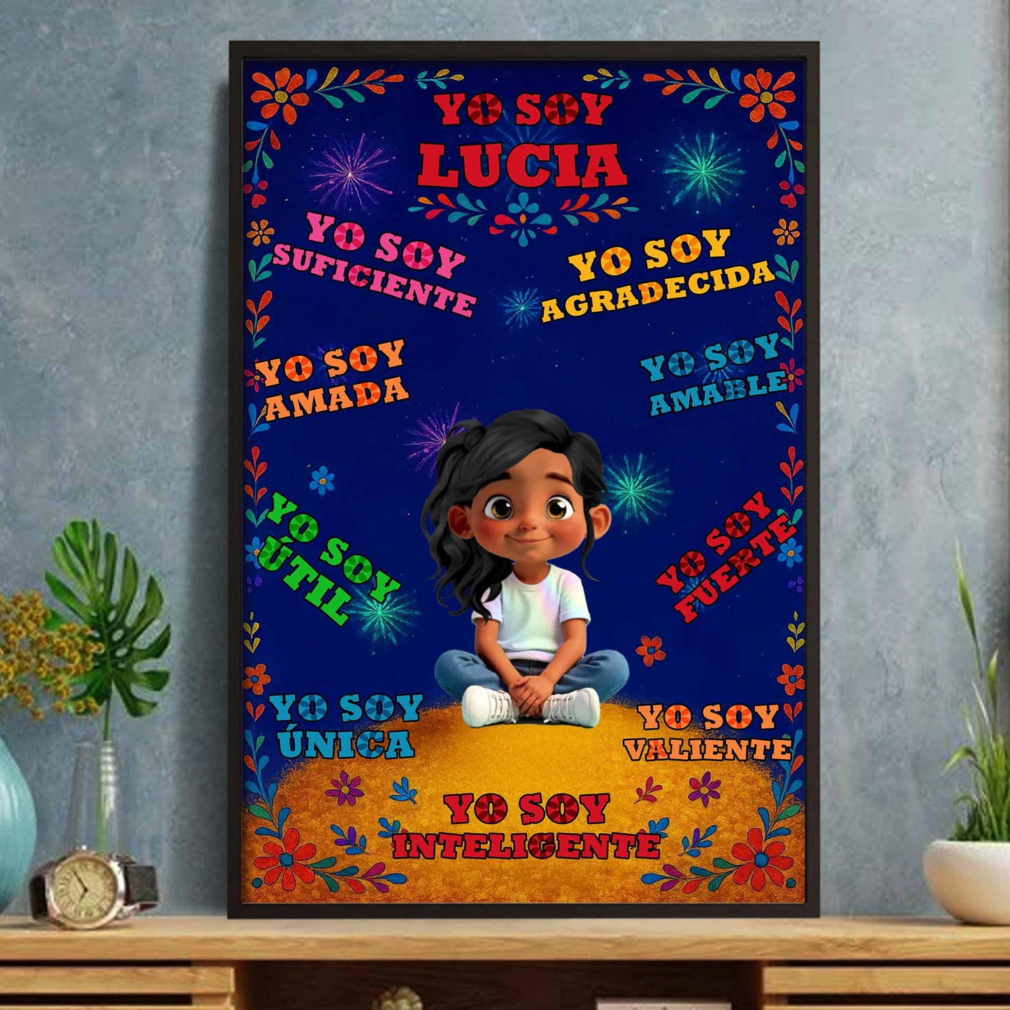 Yo Soy Diego, Floral and Star Patterns Personalized Poster - Personalized Custom Vertical Poster - KID380_VPOS