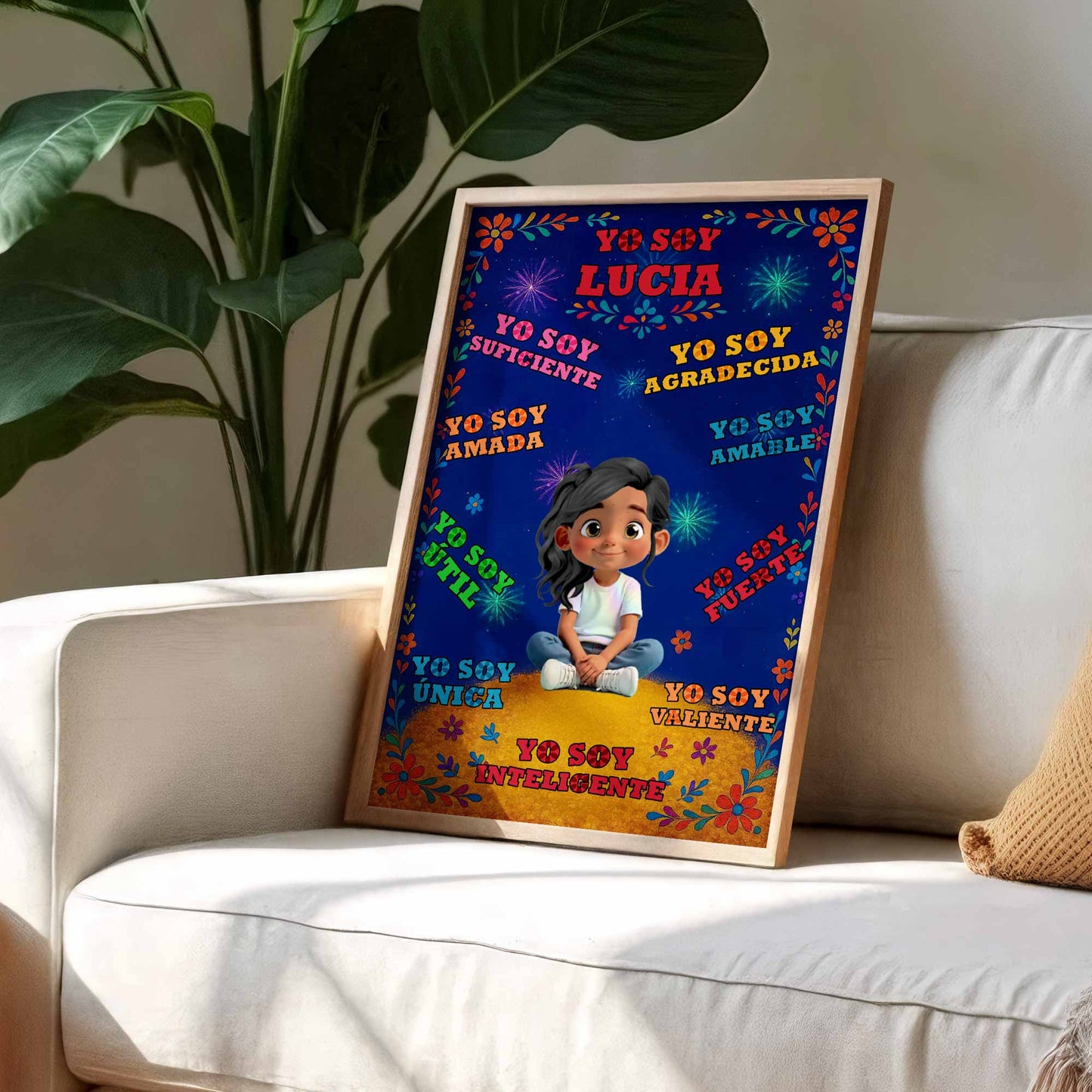 Yo Soy Diego, Floral and Star Patterns Personalized Poster - Personalized Custom Vertical Poster - KID380_VPOS