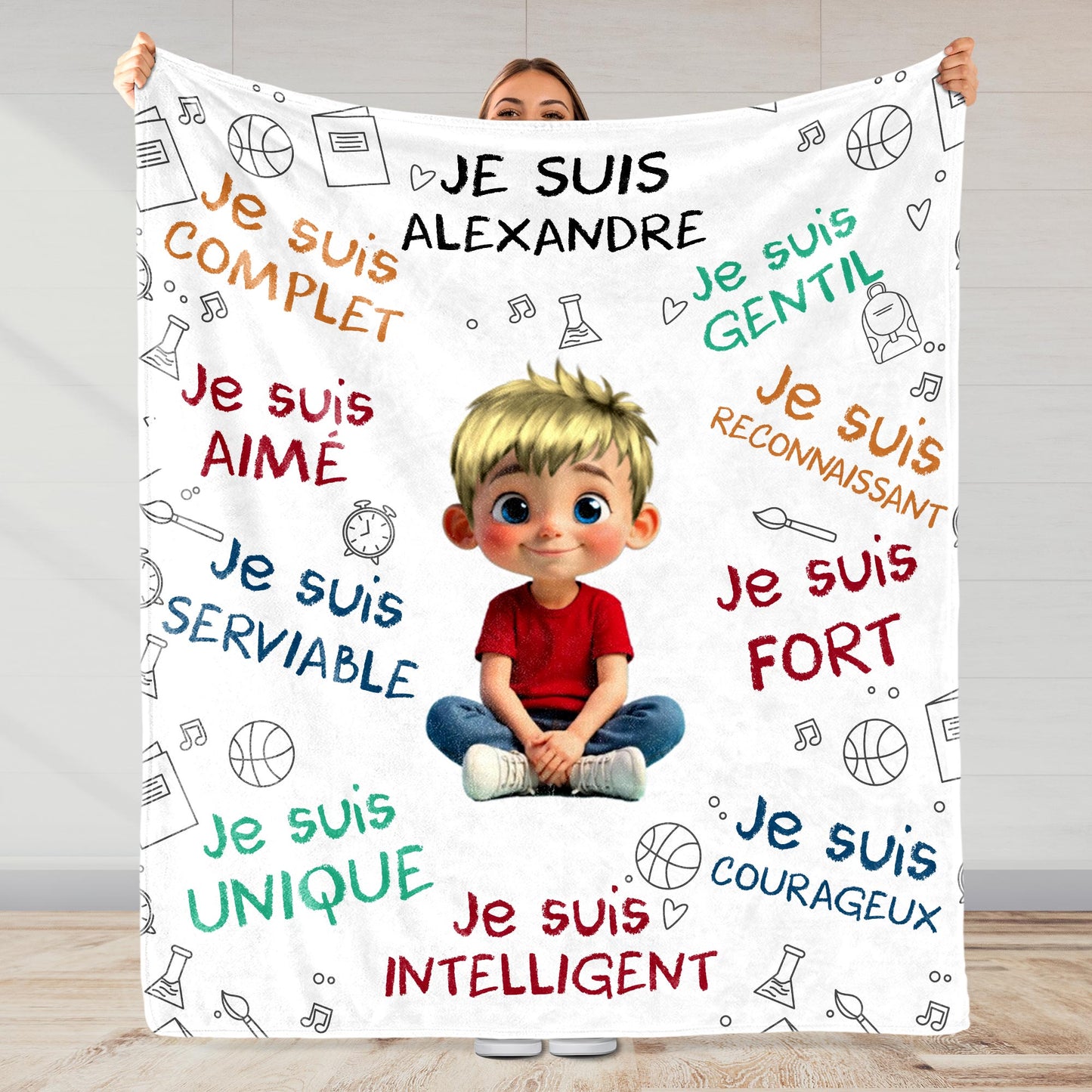 Personalized Cartoon Boy Blanket with Inspirational Words