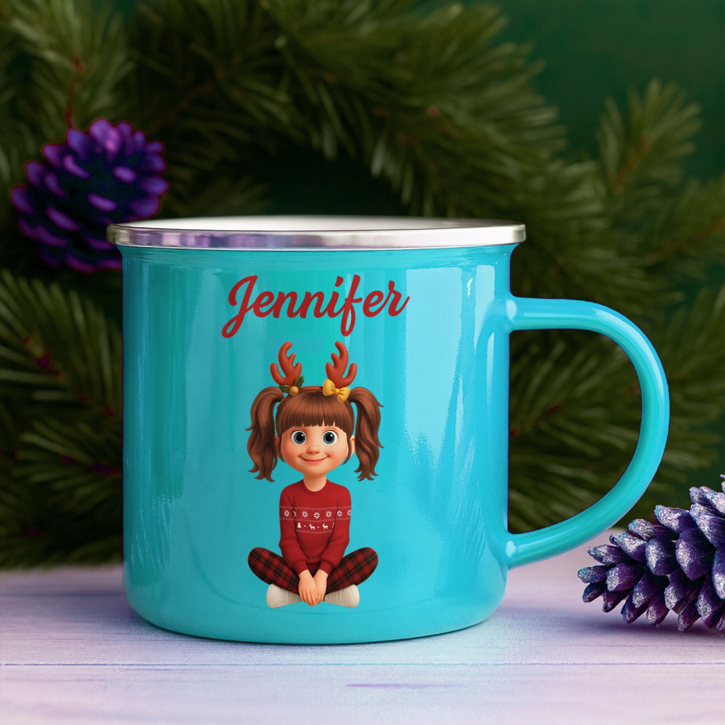 Customized Christmas Holiday Cartoon Girl With Reindeer Antlers
