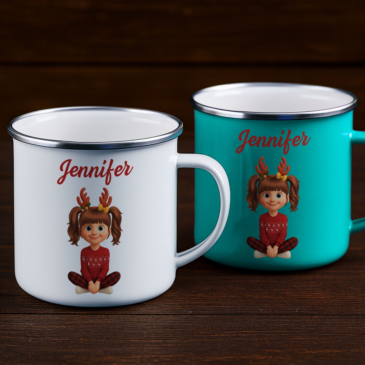 Customized Christmas Holiday Cartoon Girl With Reindeer Antlers