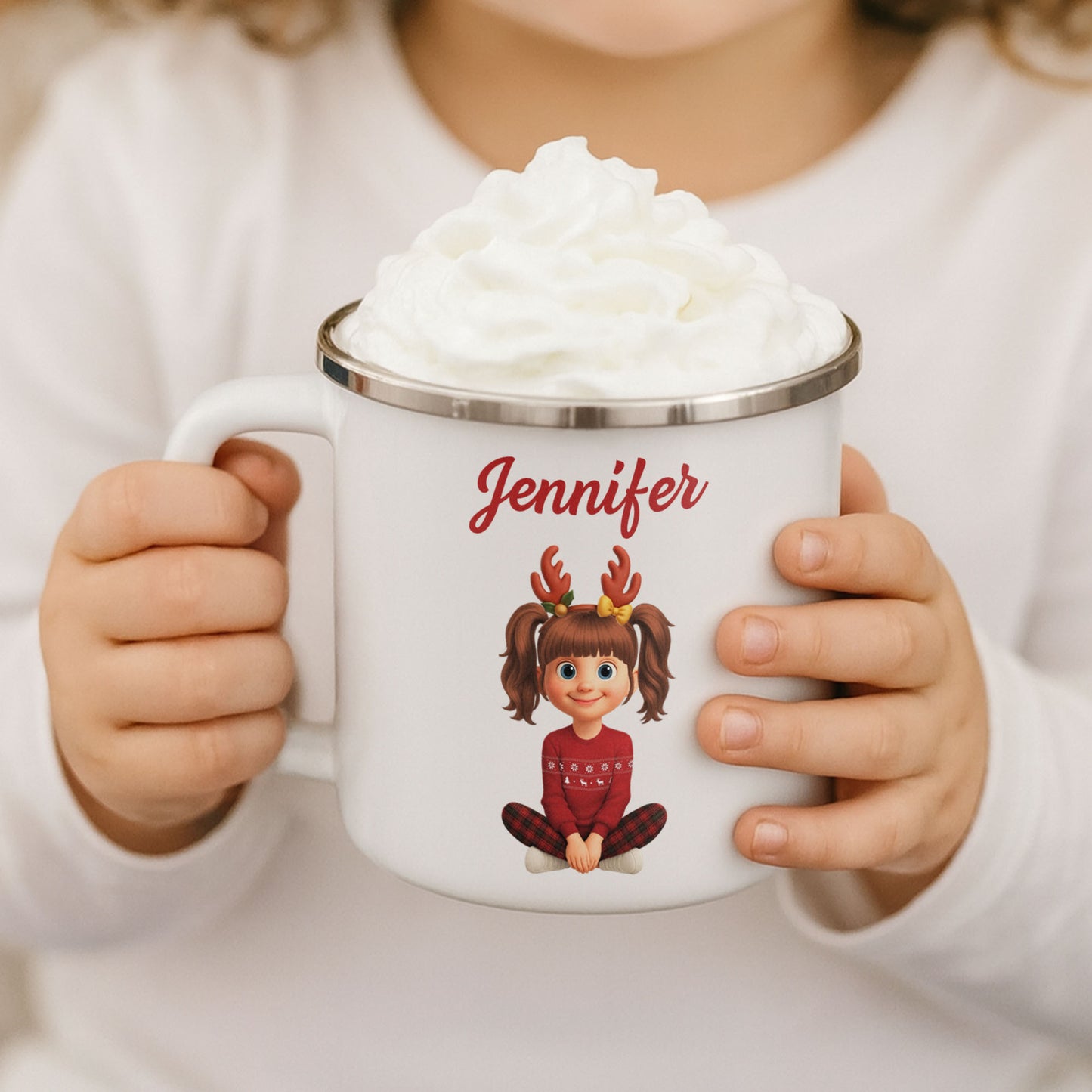 Customized Christmas Holiday Cartoon Girl With Reindeer Antlers