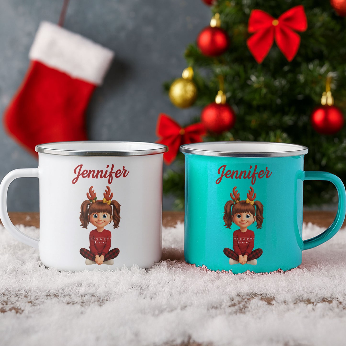 Customized Christmas Holiday Cartoon Girl With Reindeer Antlers