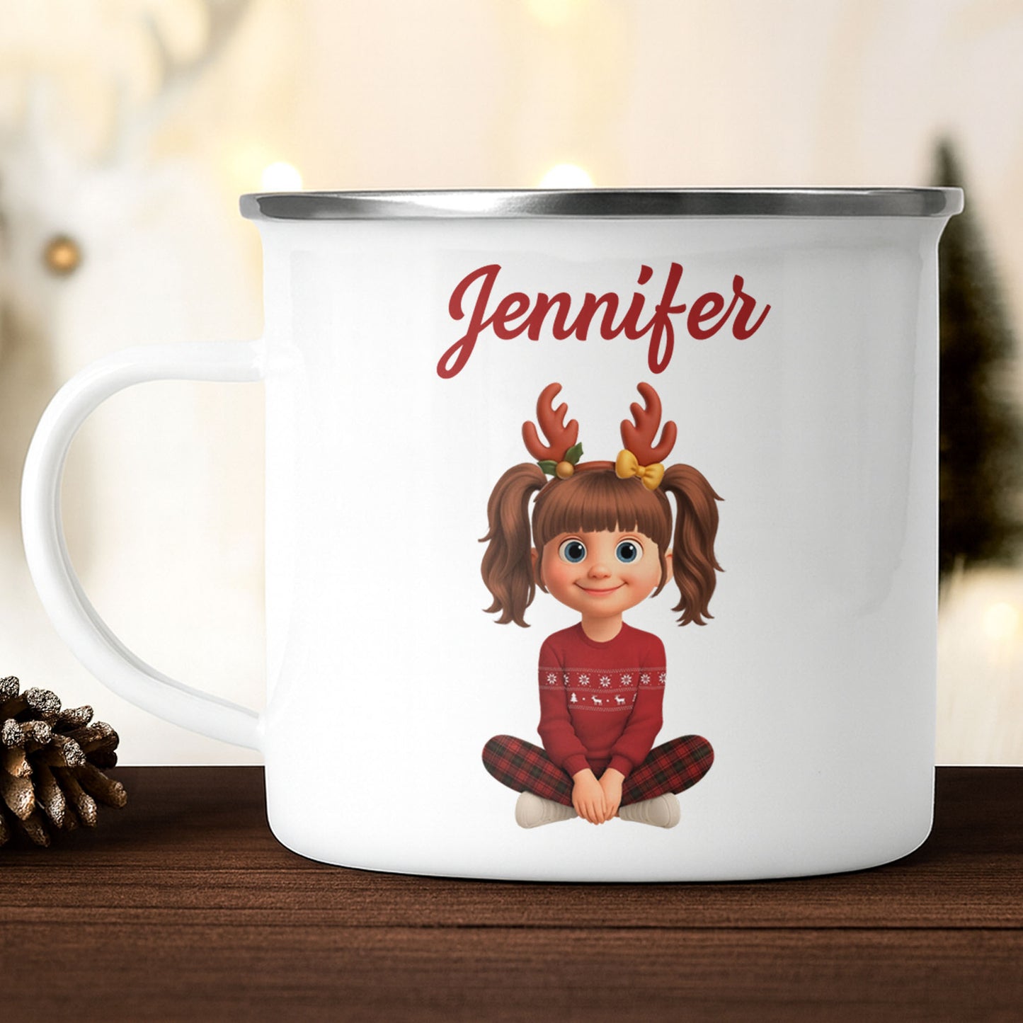 Customized Christmas Holiday Cartoon Girl With Reindeer Antlers