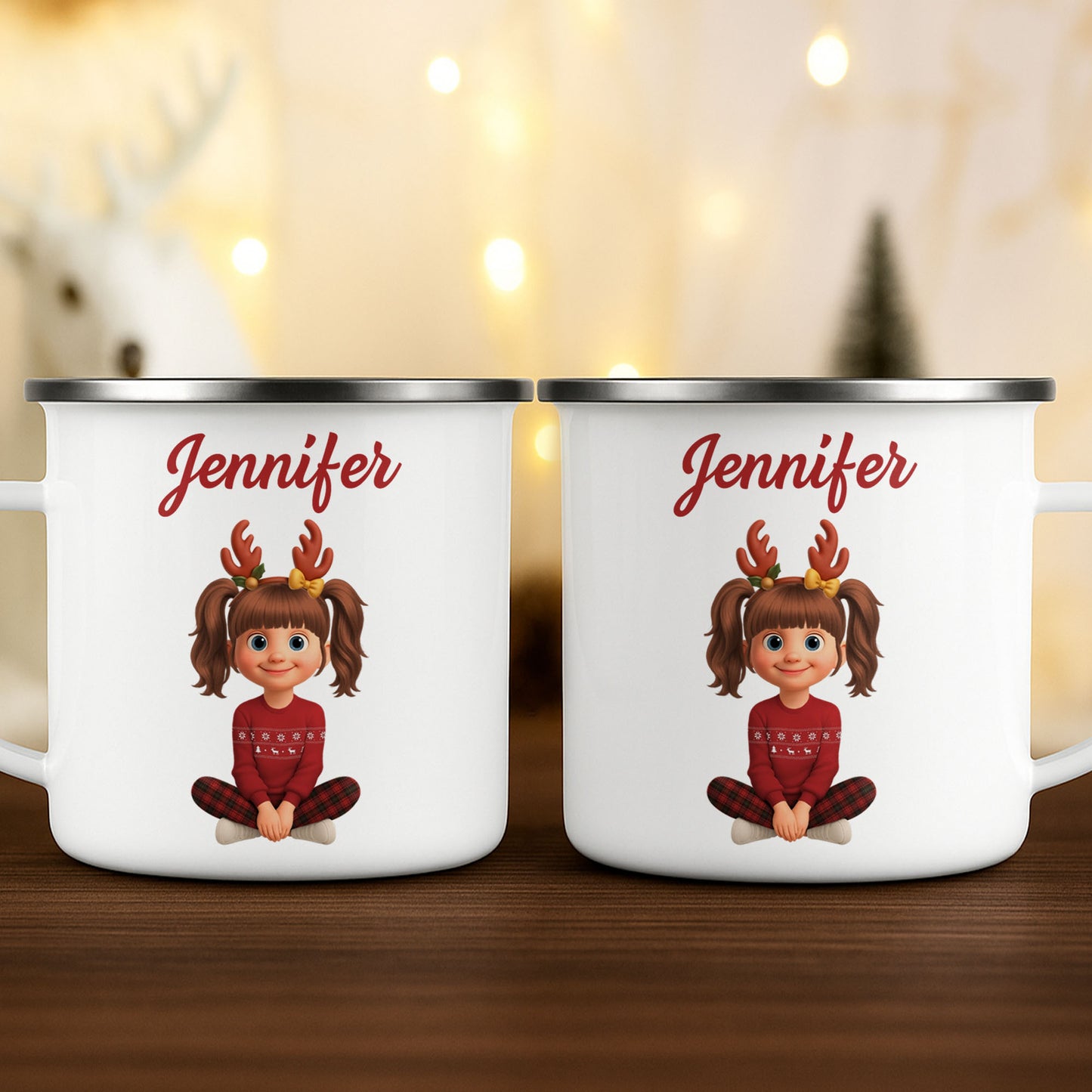 Customized Christmas Holiday Cartoon Girl With Reindeer Antlers
