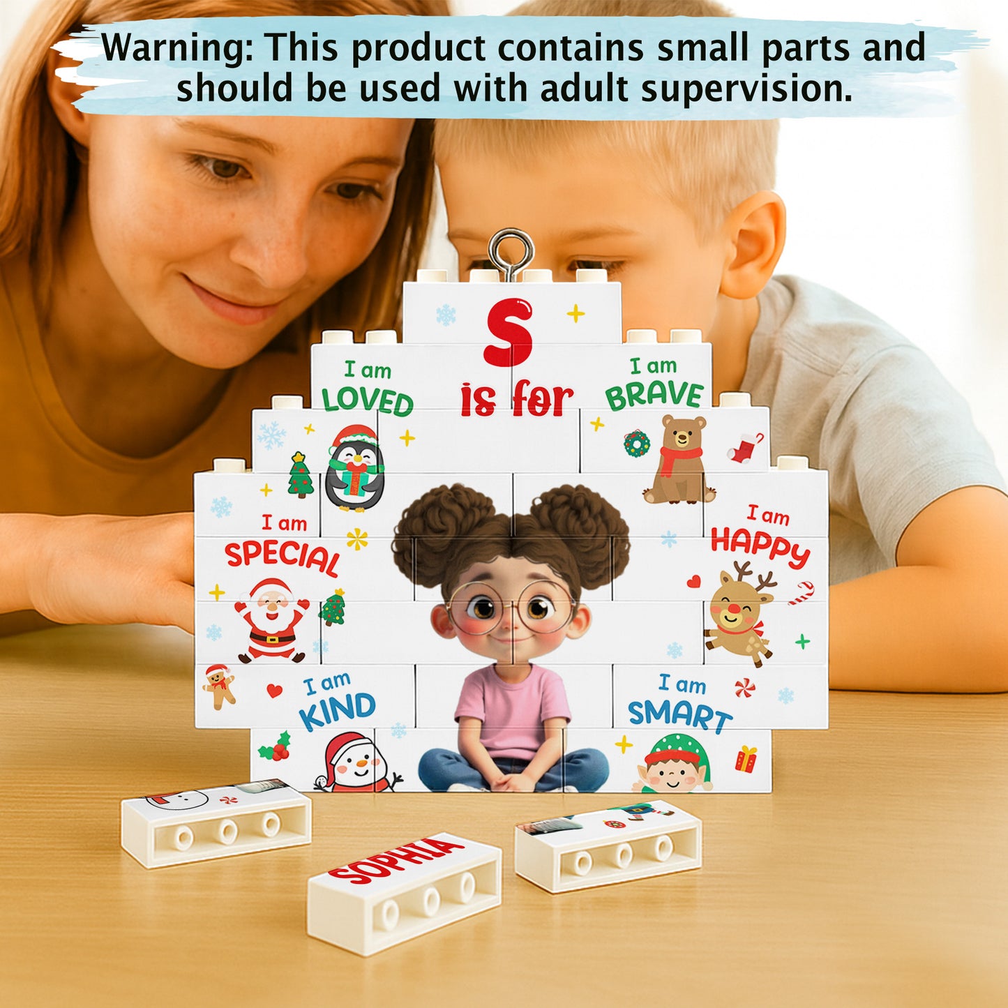 I Am Loved, I Am Brave, Personalized Puzzle Ornament With Festive Characters