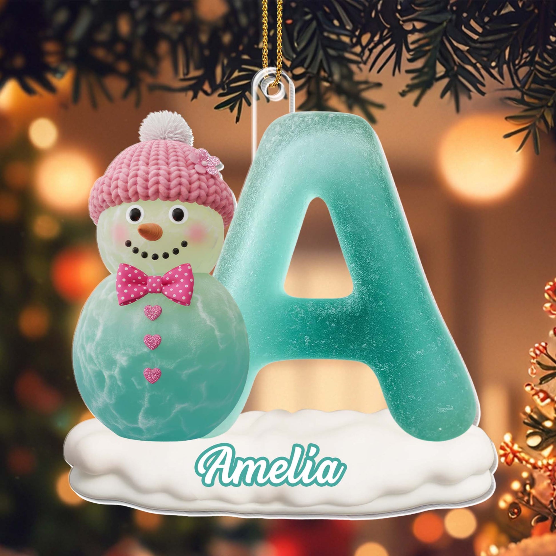 Customize With Name And Letter Snowman Ornament