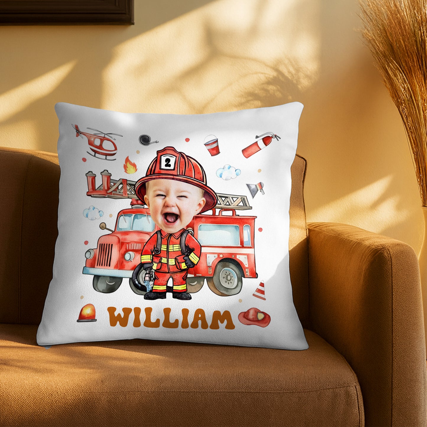Personalized Firefighter Theme for Little Heroes - Personalized Custom Pillow, Insert Included - KID519_PLW